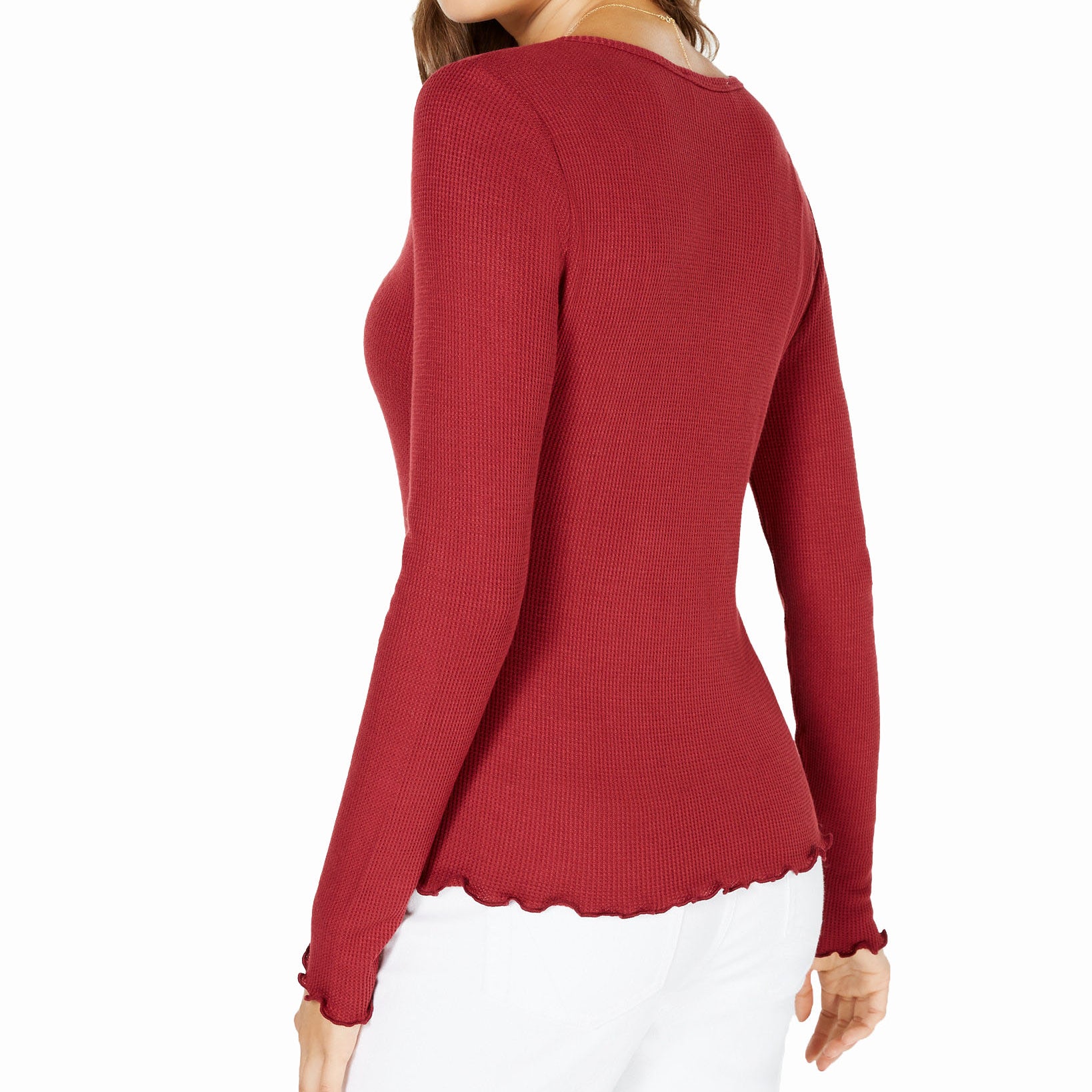 Hippie Rose Women Waffle Knit Lettuce Edge Top