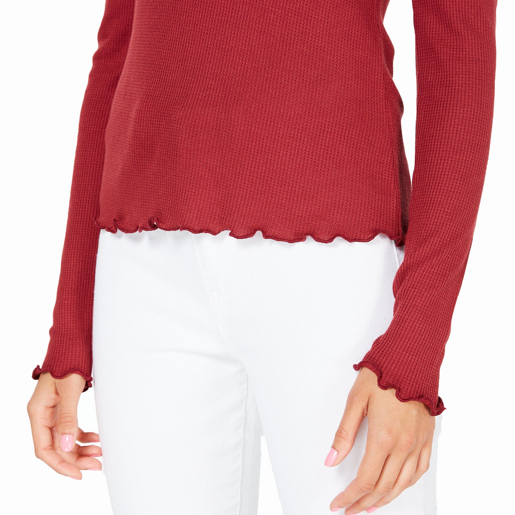 Hippie Rose Women Waffle Knit Lettuce Edge Top