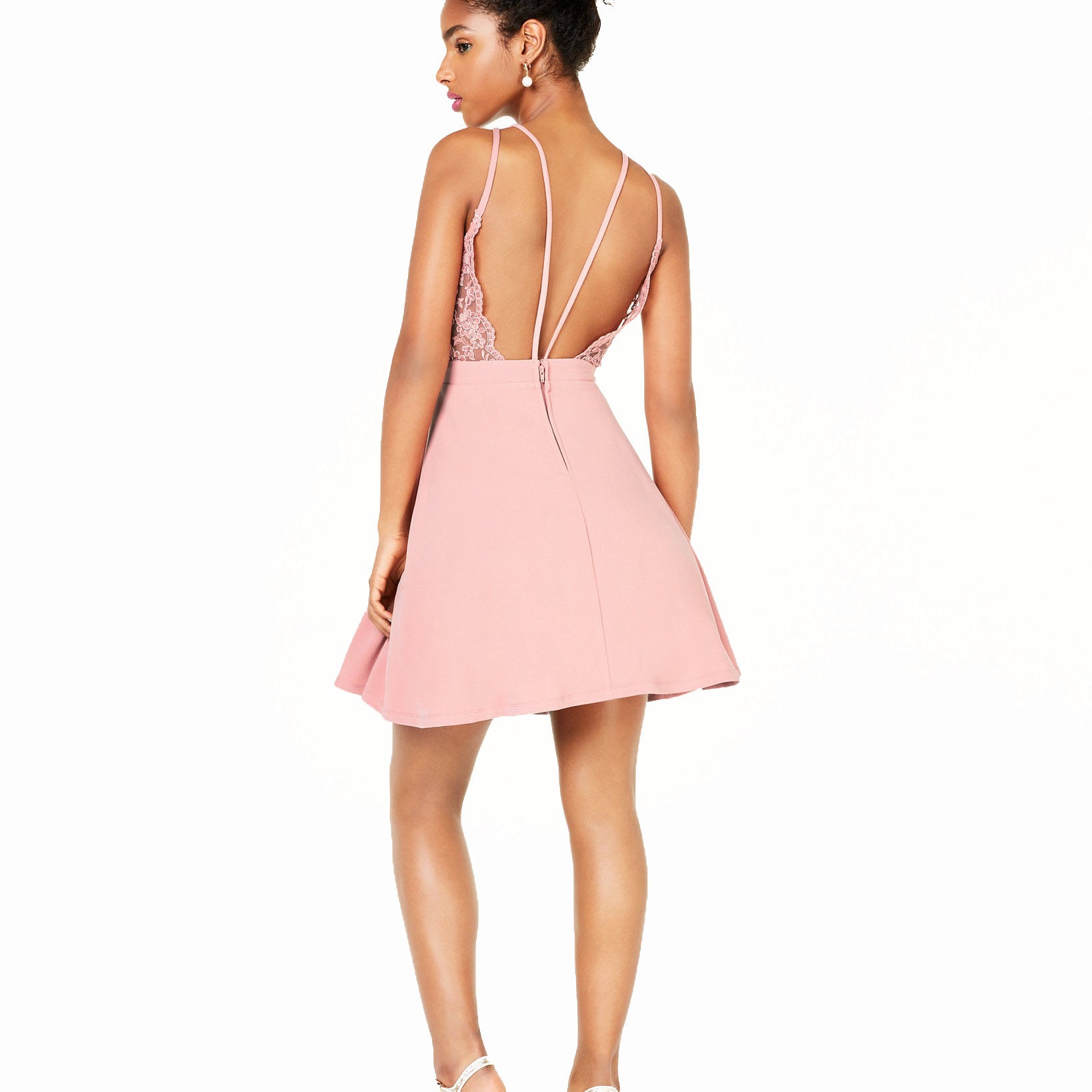 City Studios Women Lace Open Back Fit Flare Dress