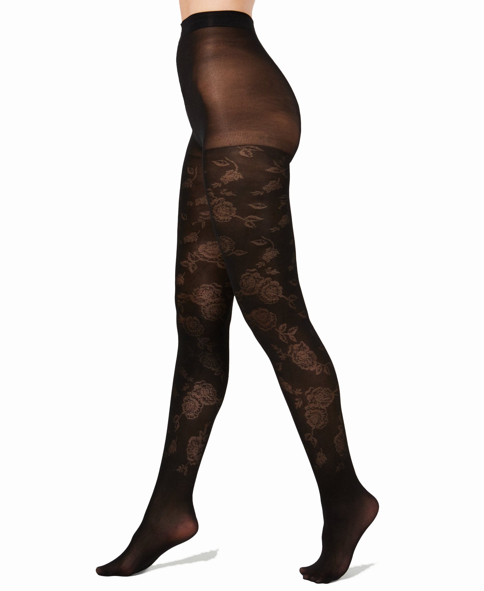 INC International Concepts Women Jacquard Floral Tights Black
