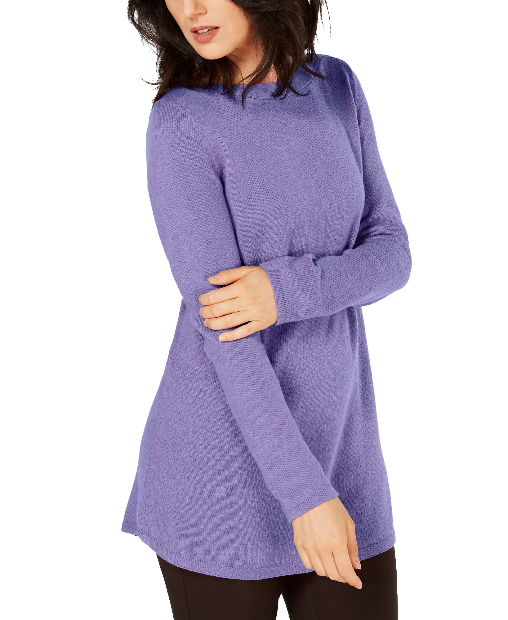 Karen Scott Women Solid Curved Hem Tunic Purple Bliss