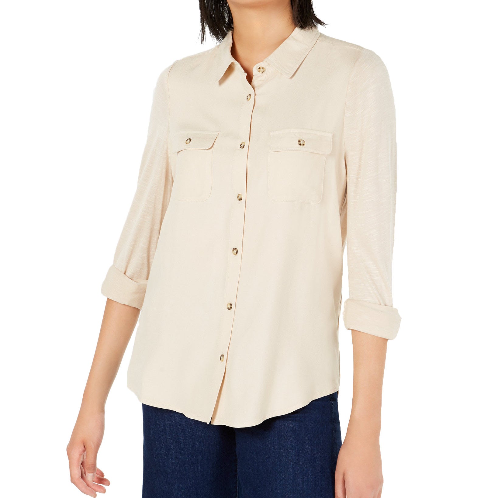 Ultra Flirt Women Mixed Media Utility Shirt Brazilian Sand