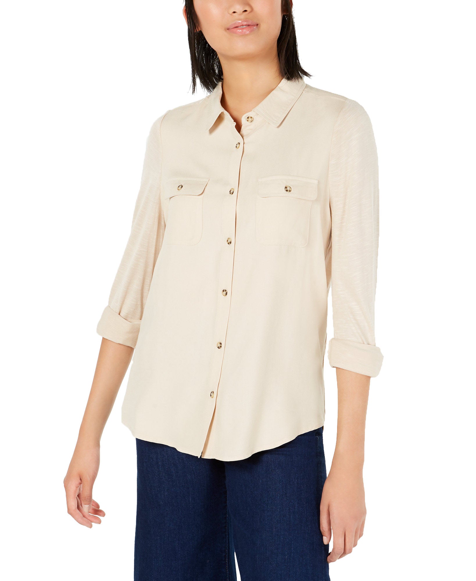 Ultra Flirt Women Mixed Media Utility Shirt Brazilian Sand