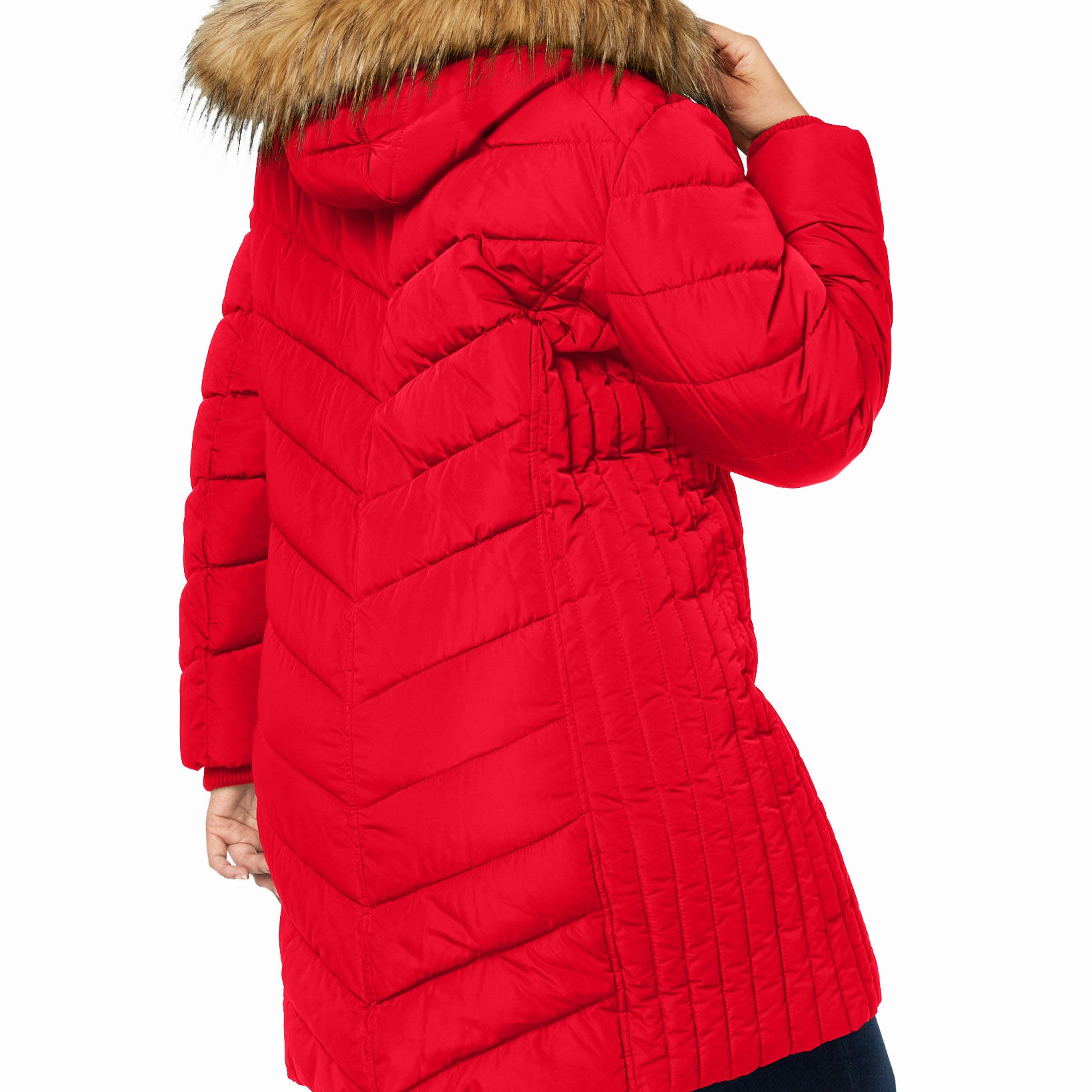 Tommy Hilfiger Women Plus Faux Fur Trim Hooded Puffer Coat