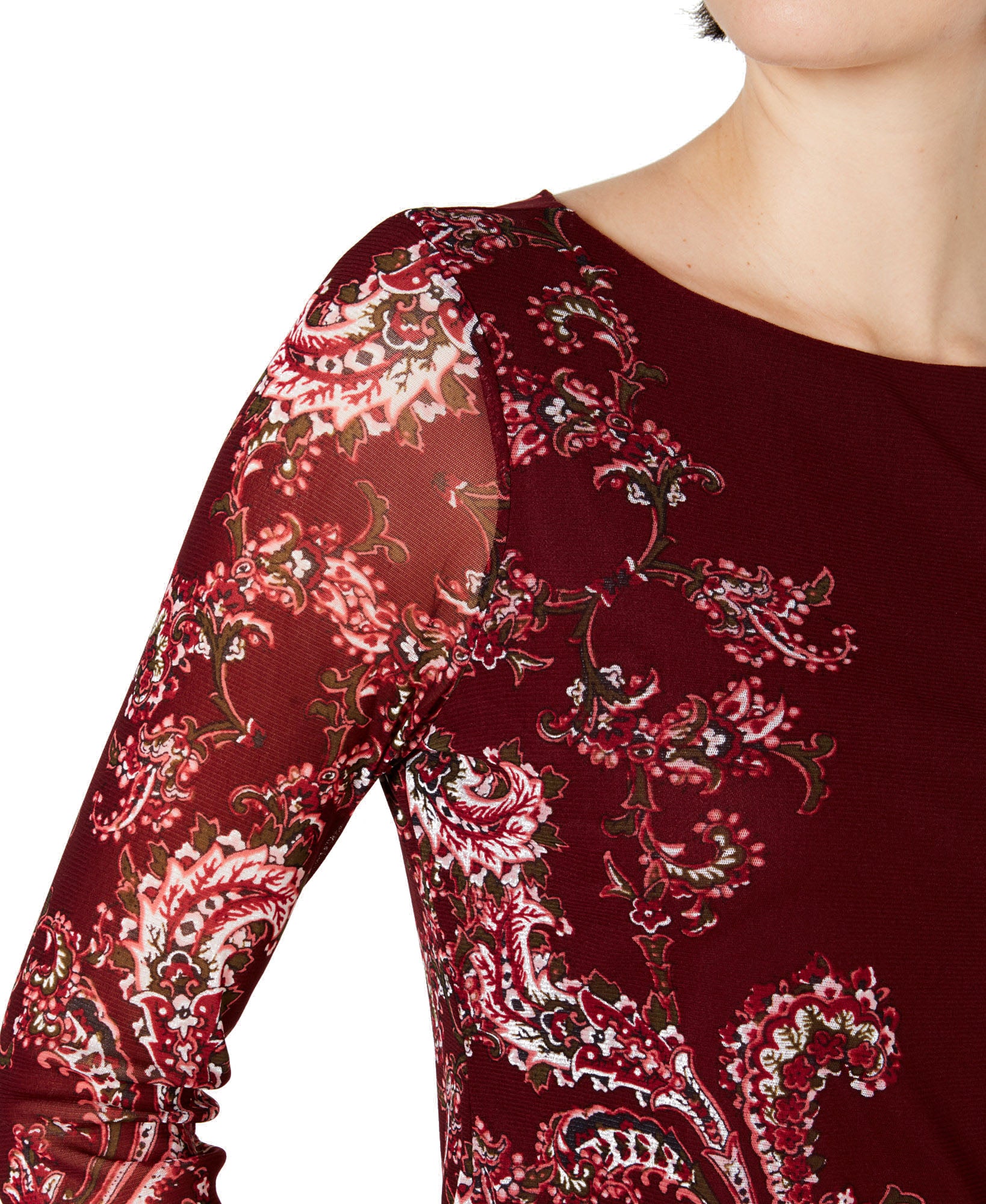Charter Club Women Petite Floral Print Mesh Top