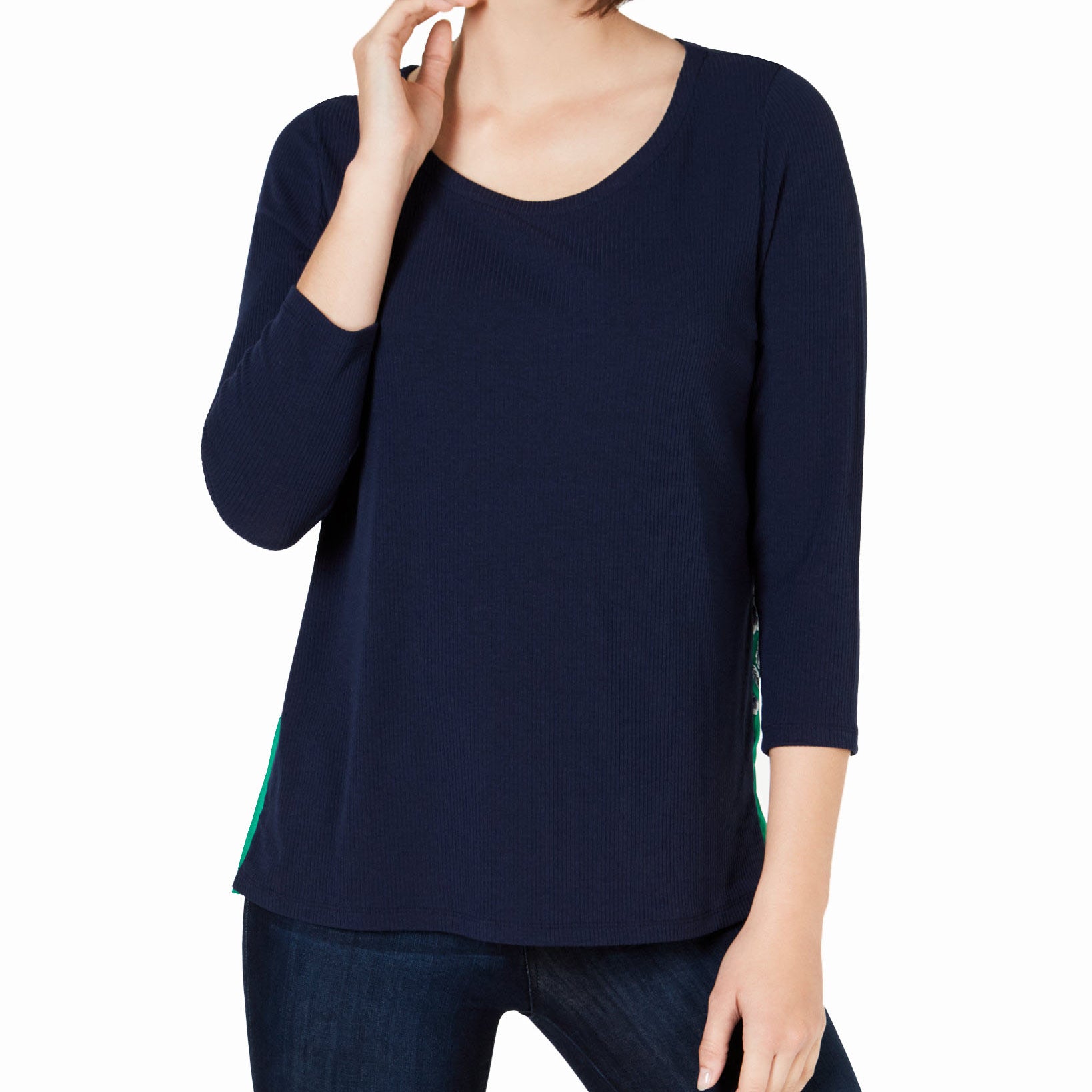 Charter Club Women Contrast Pleated Back Ribbed Top