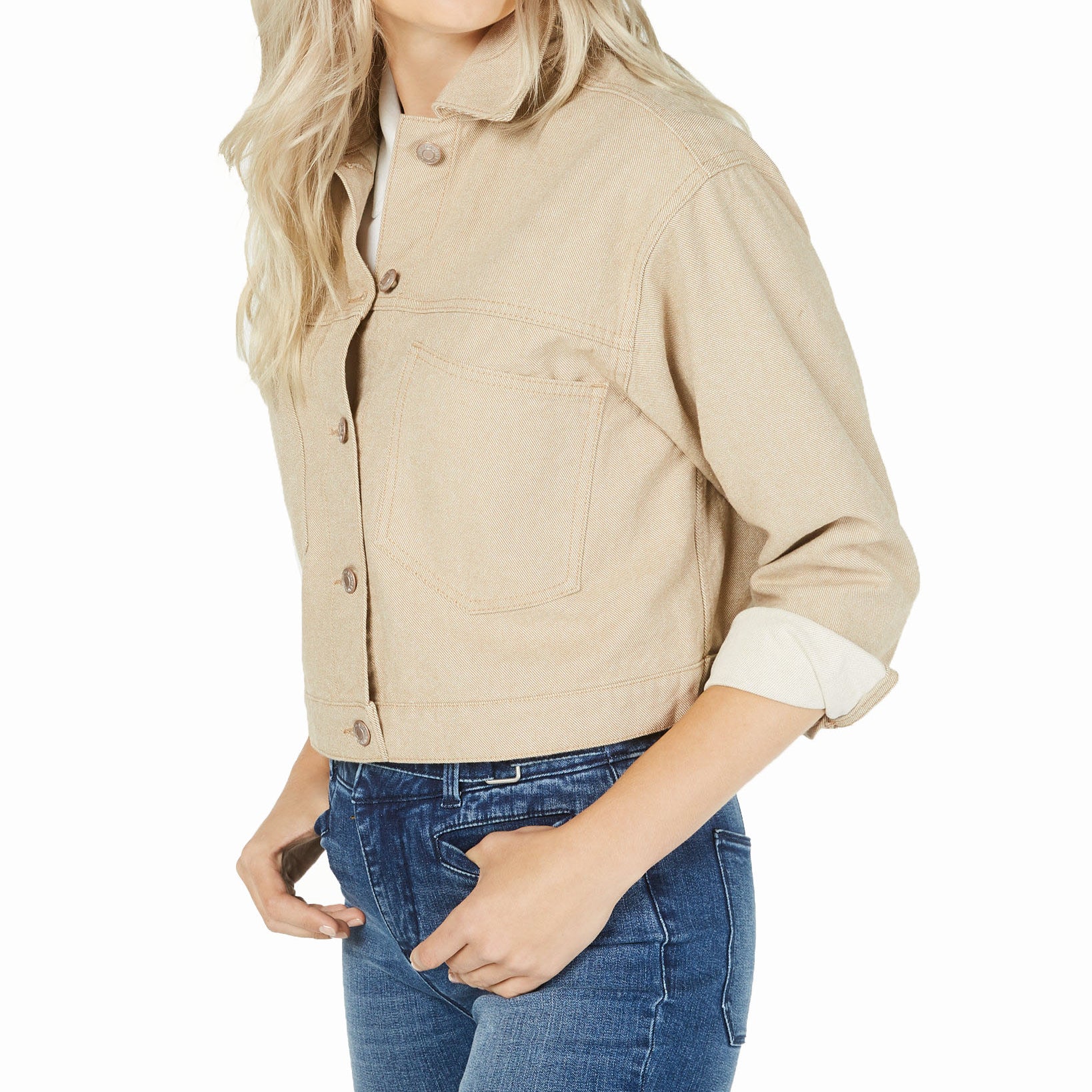 OAT Women Cotton Cropped Button Front Jacket