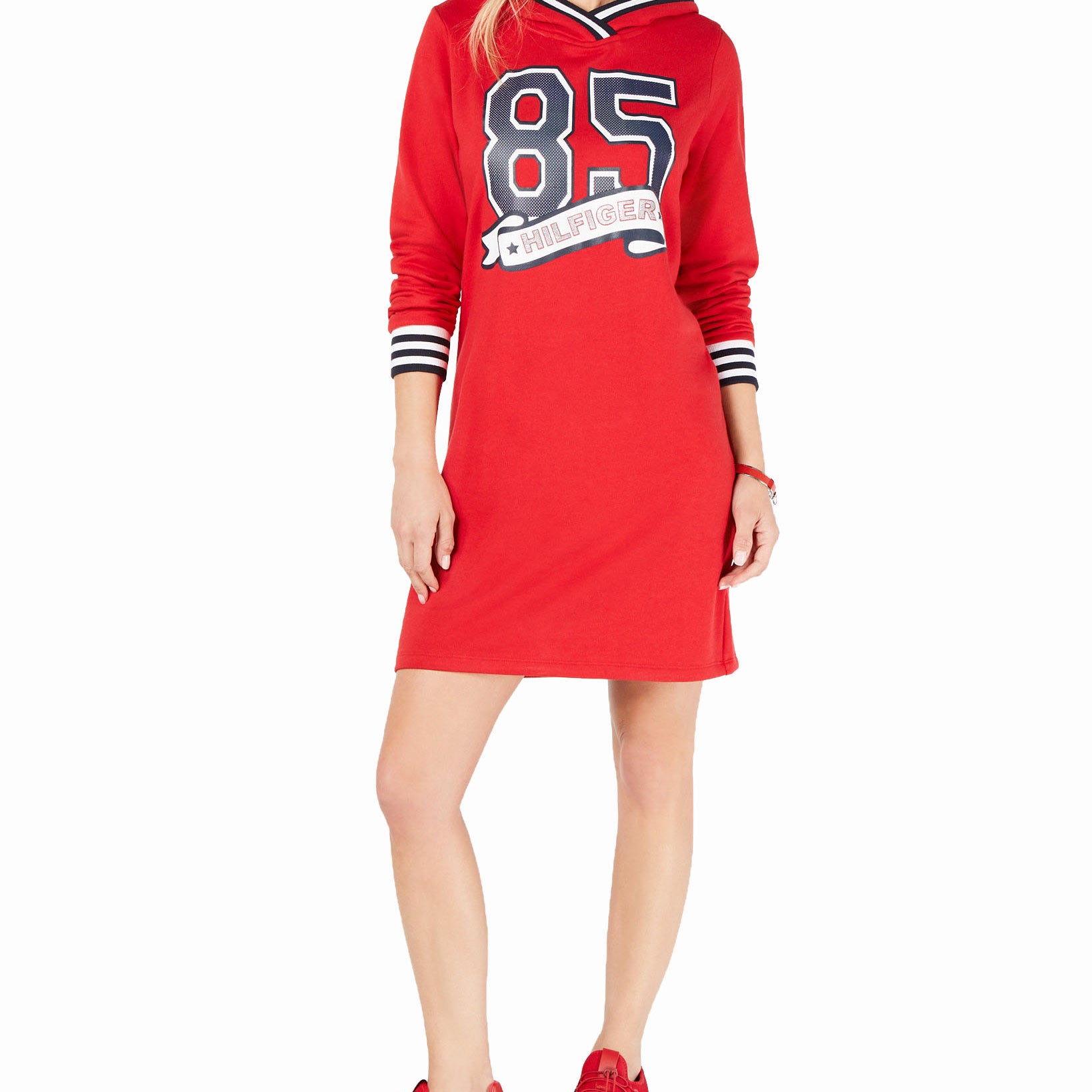 Tommy Hilfiger Women 85 Hoodie Sweatshirt Dress Scarlet