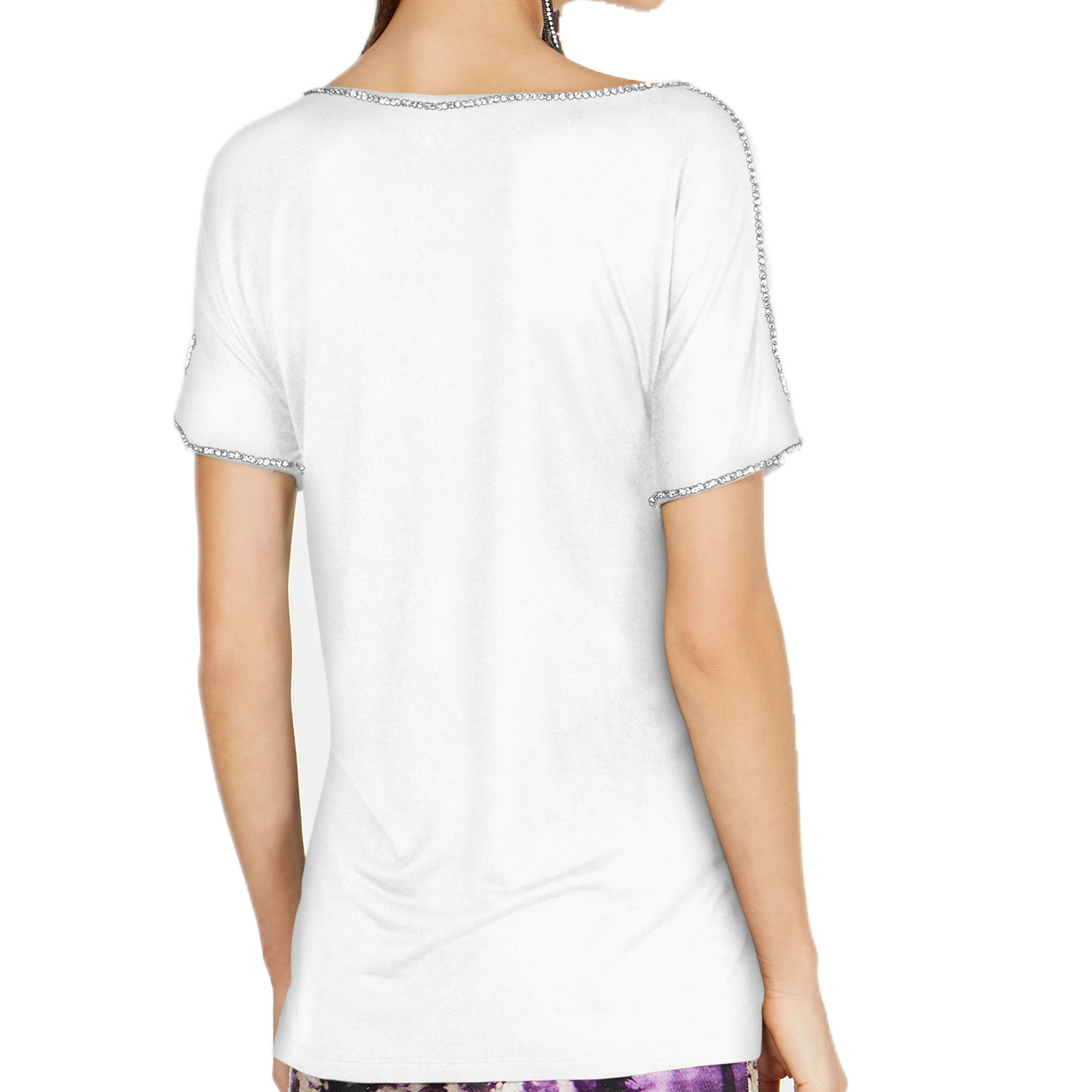 INC International Concepts Women Short Sleeve Jewel Embellished Top