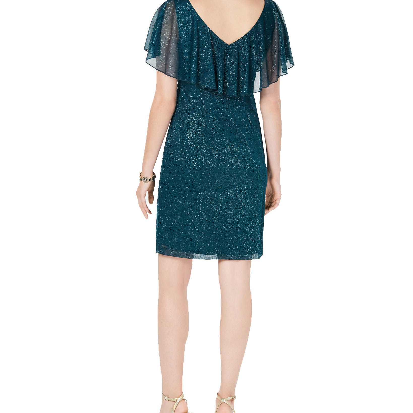 Connected Women Petite Metallic Glitter Popover Dress
