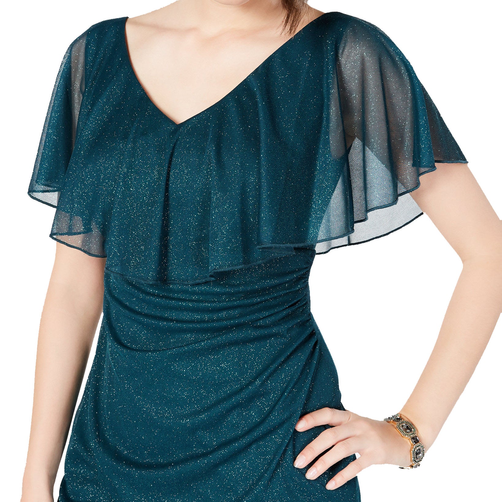 Connected Women Petite Metallic Glitter Popover Dress