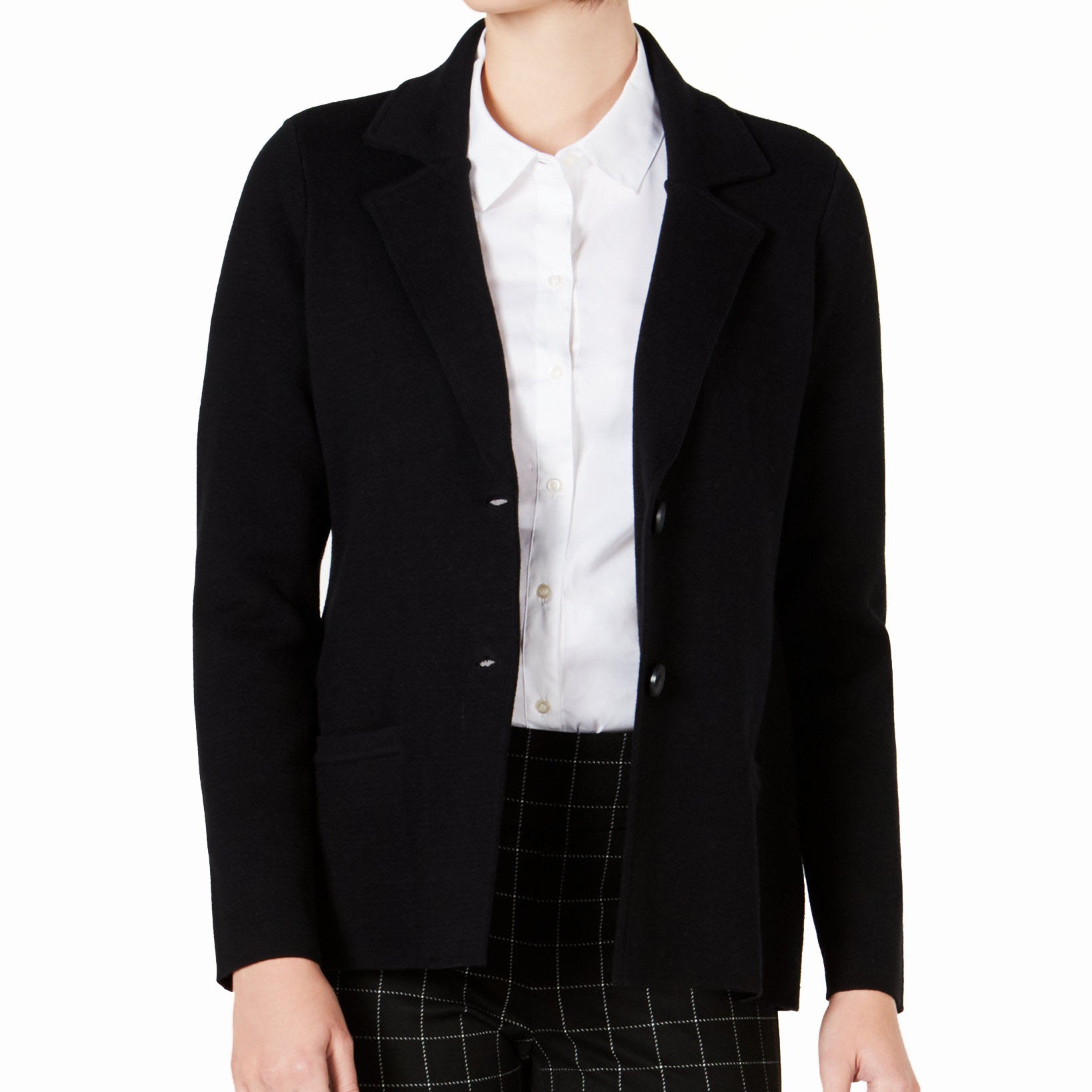 Charter-Club-Women-Sweater-Blazer-Jacket-Deep-Black