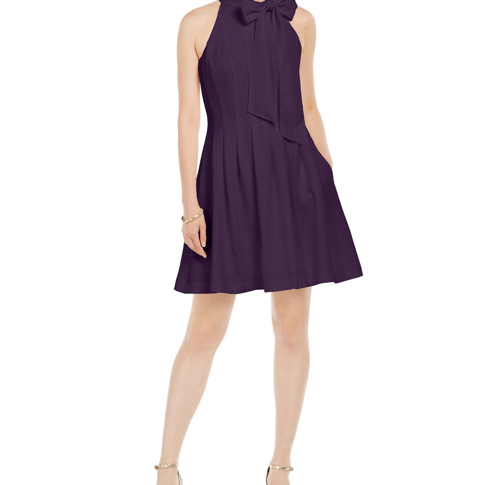 Vince Camuto Women Bow Neck Fit & Flare Dress Purple