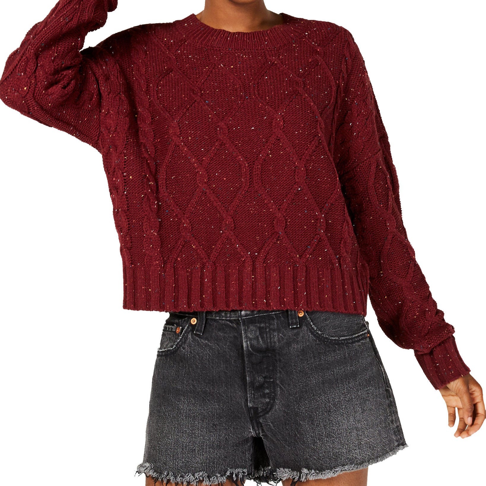 Ultra Flirt Women Cable Knit Sweater Tawny Port