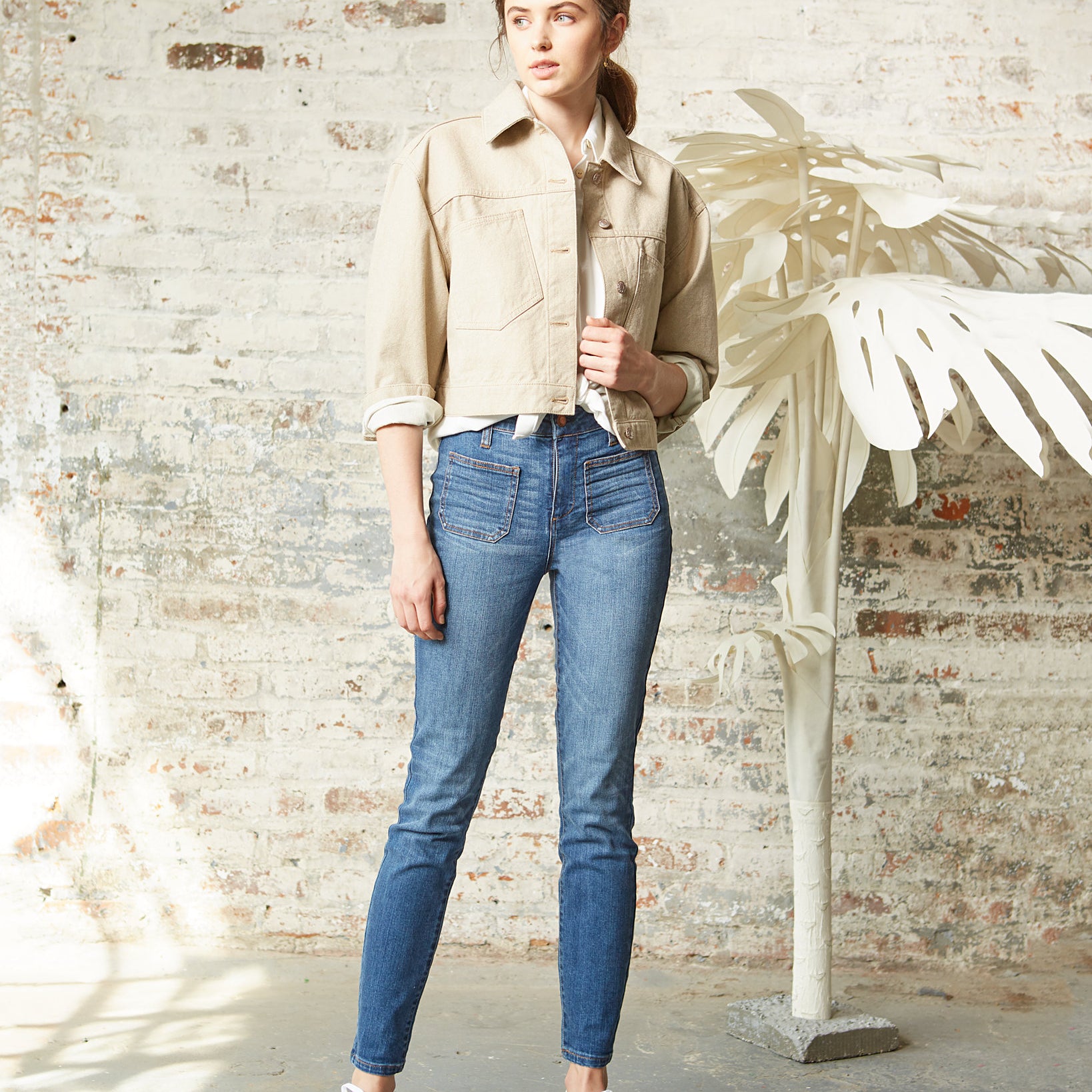 OAT Women Cotton Cropped Button Front Jacket
