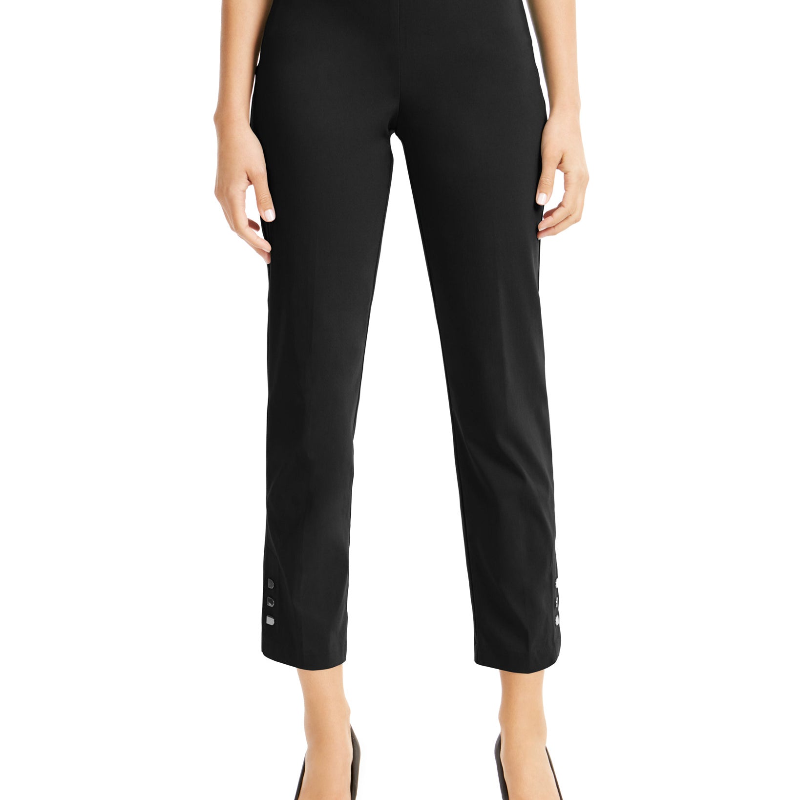 JM Collection Women Tummy Control Ankle Pants Deep Black