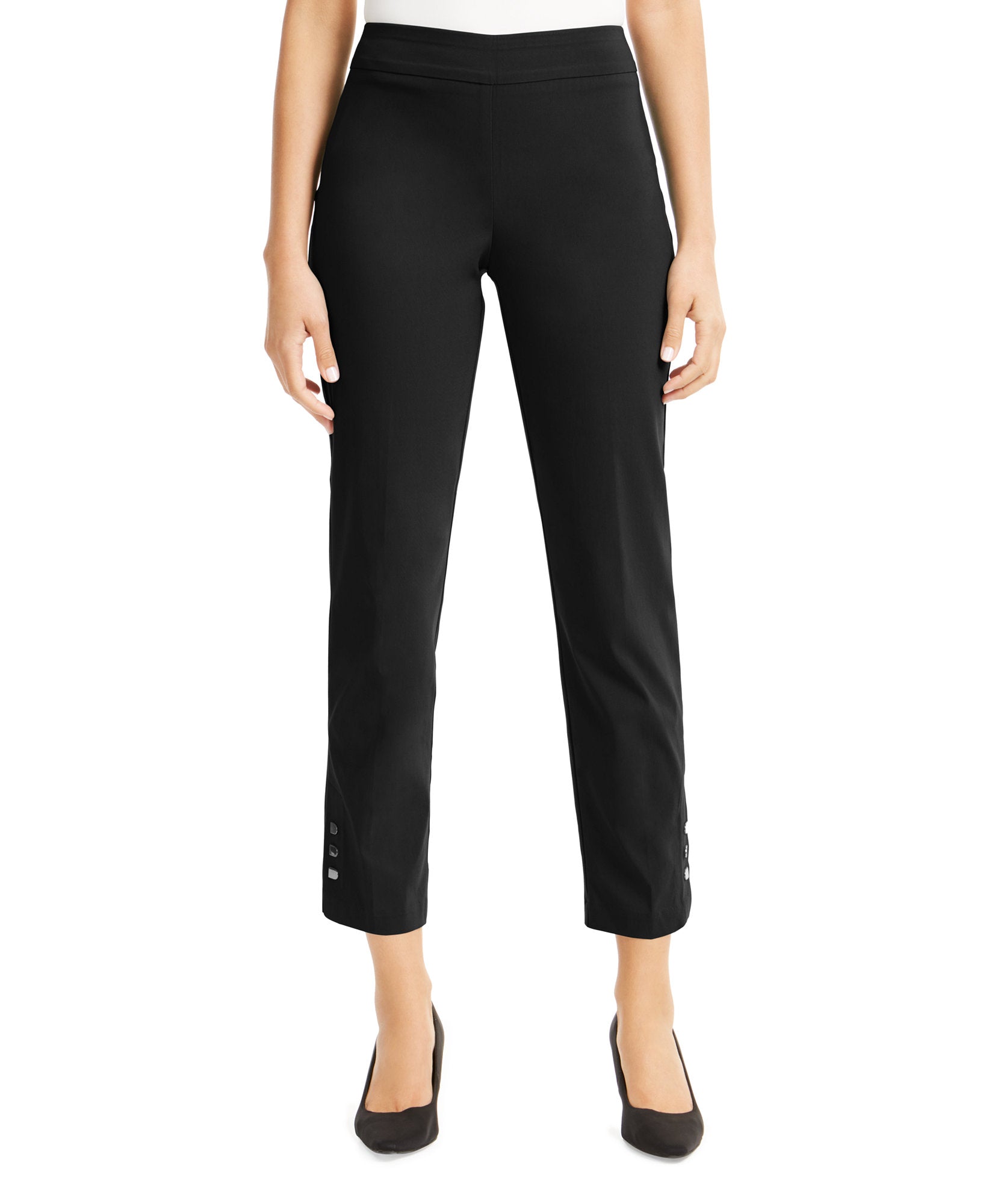 JM Collection Women Tummy Control Ankle Pants Deep Black