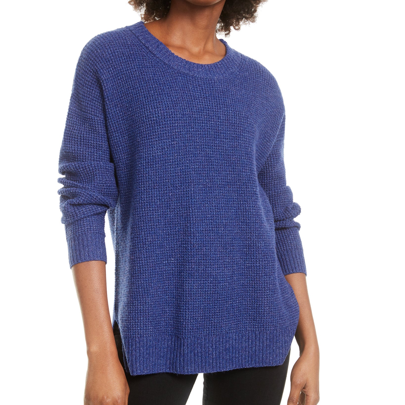 Hippie Rose Women Colorblocked Thermal Knit Sweater Royal Blue