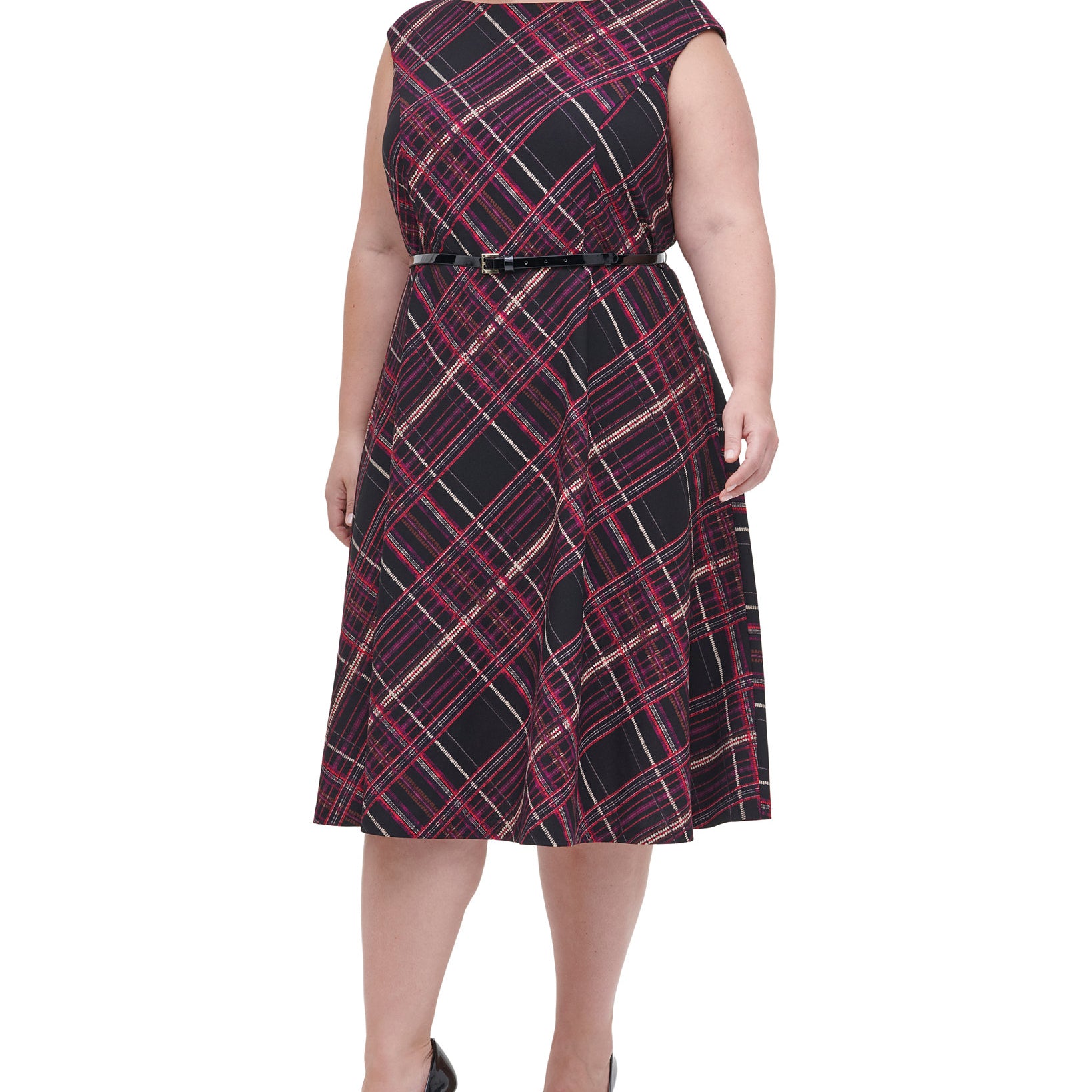 Tommy Hilfiger Women Plus Piper Plaid Fit & Flare Dress Black Multi