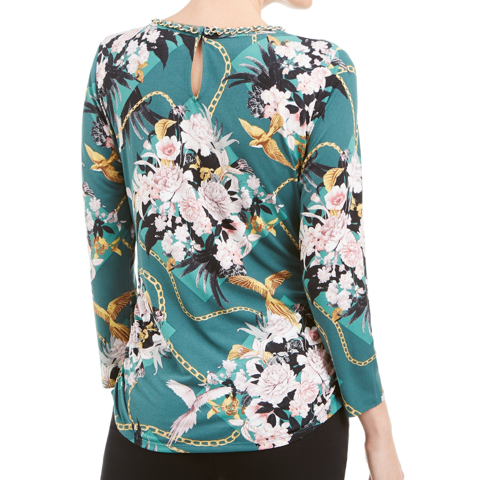 JM Collection Women Petite Printed Chain Neck Top