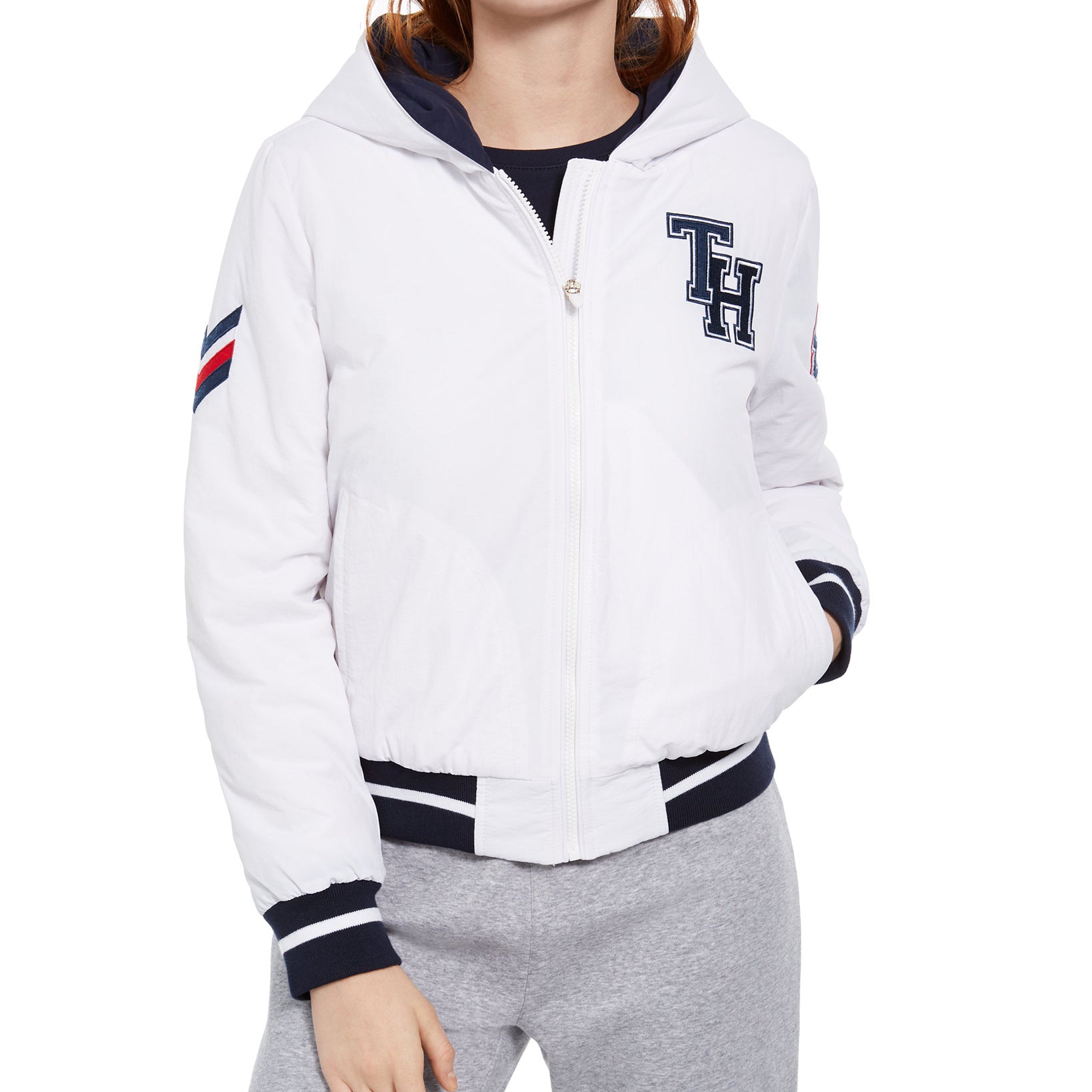 Tommy Hilfiger Sport Women Varsity Hoodie Jacket Ivory