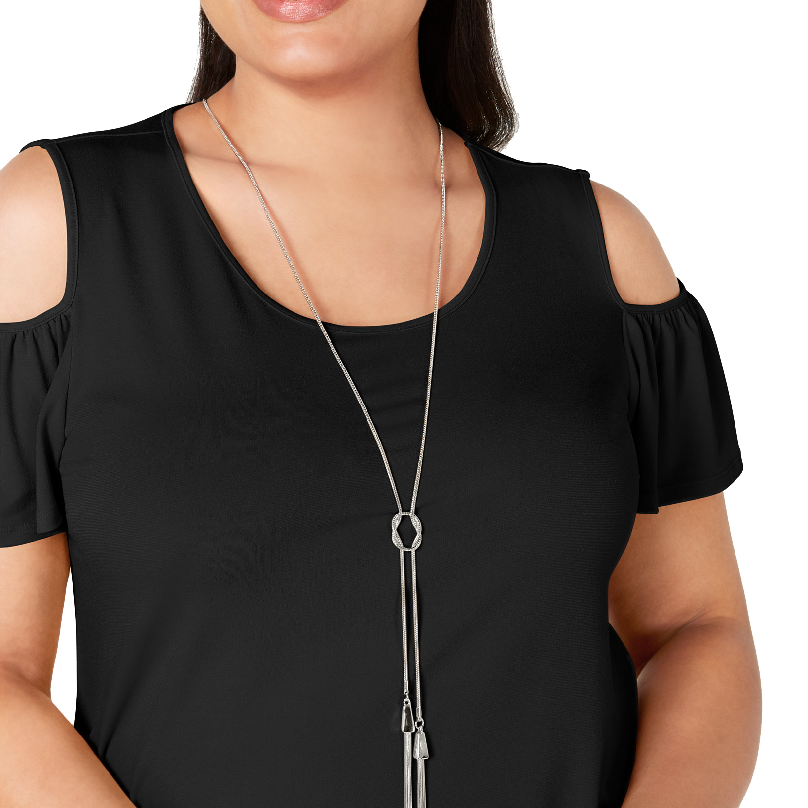 JM Collection Plus Flutter Sleeve Cold Shoulder Necklace Top
