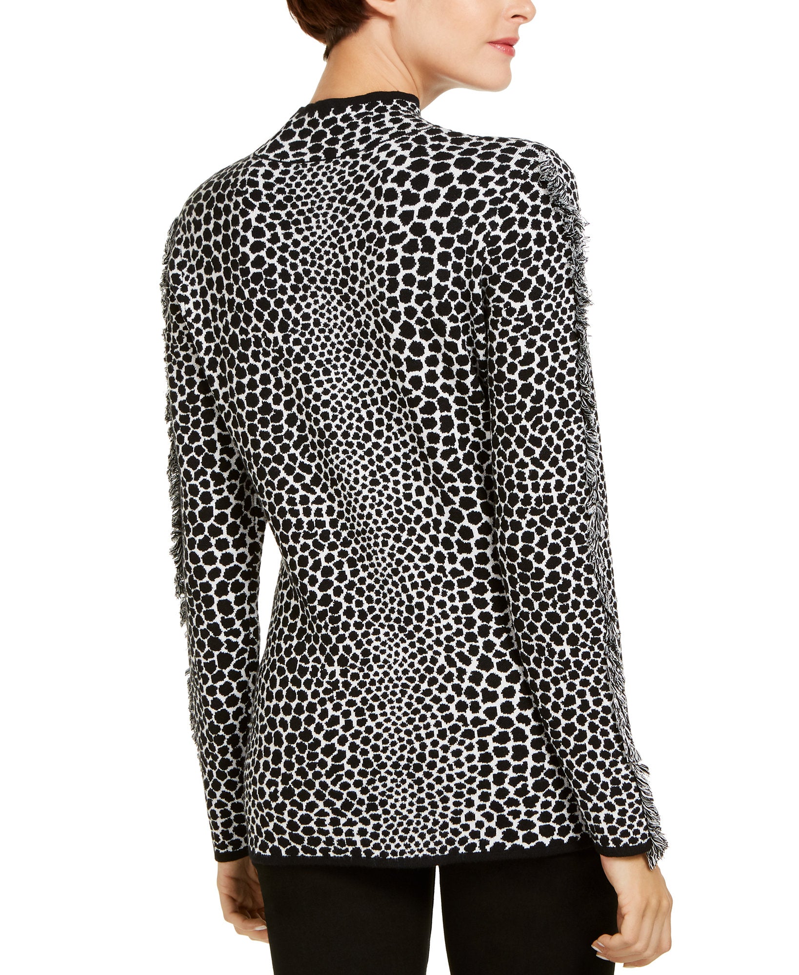 INC International Concepts Women Fringe Trim Jaquard Sweater
