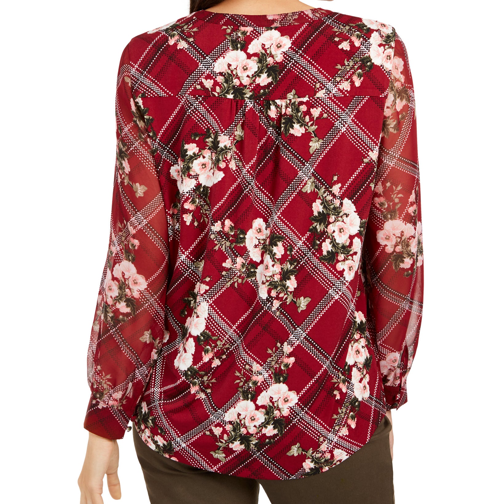 Charter Club Women Petite Mixed Print Split Neck Top