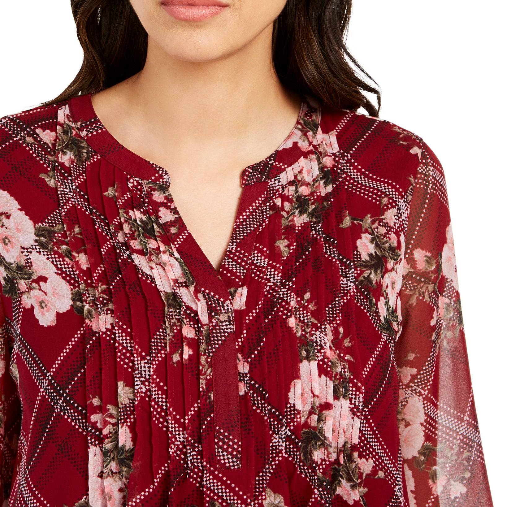 Charter Club Women Petite Mixed Print Split Neck Top