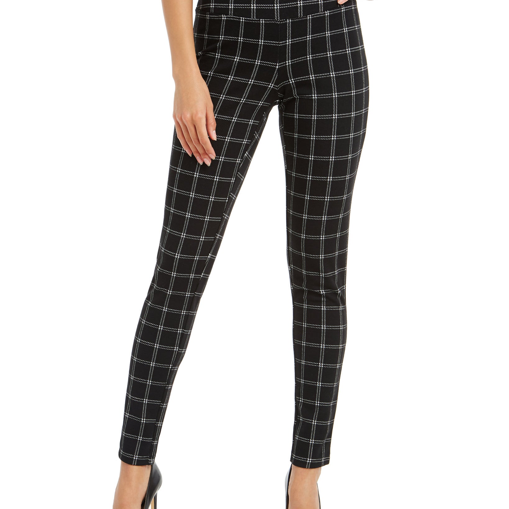 INC International Concepts Women Windowpane Plaid Leggings Black Plaid