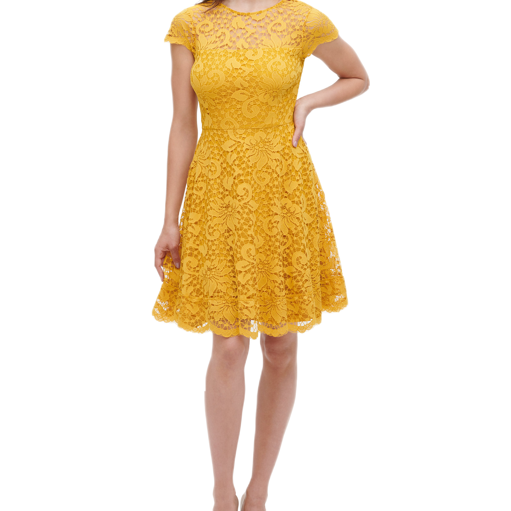 kensie Women Floral Lace Fit & Flare Dress Golden