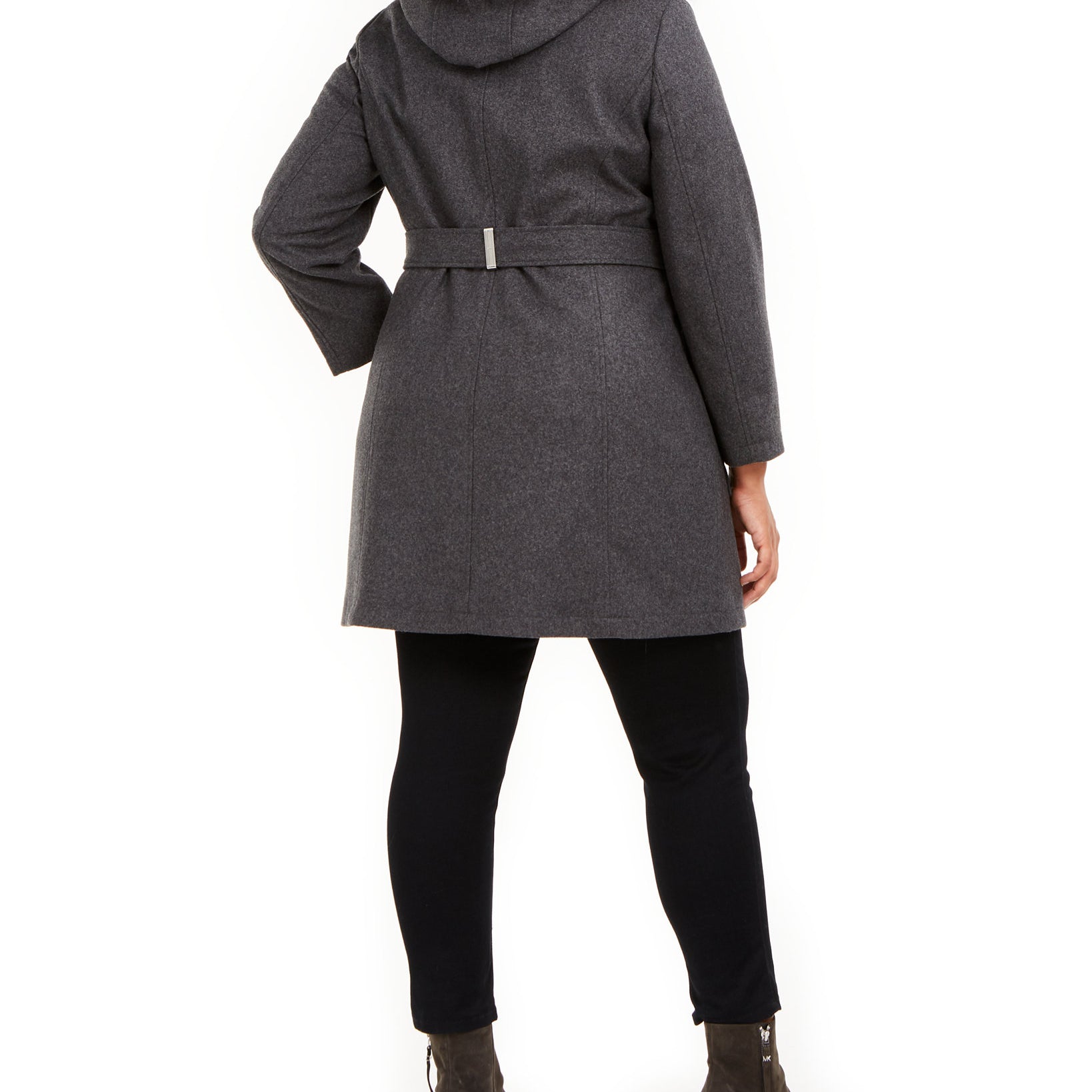 Tommy Hilfiger Women Plus Faux Fur Trim Hooded Belted Coat