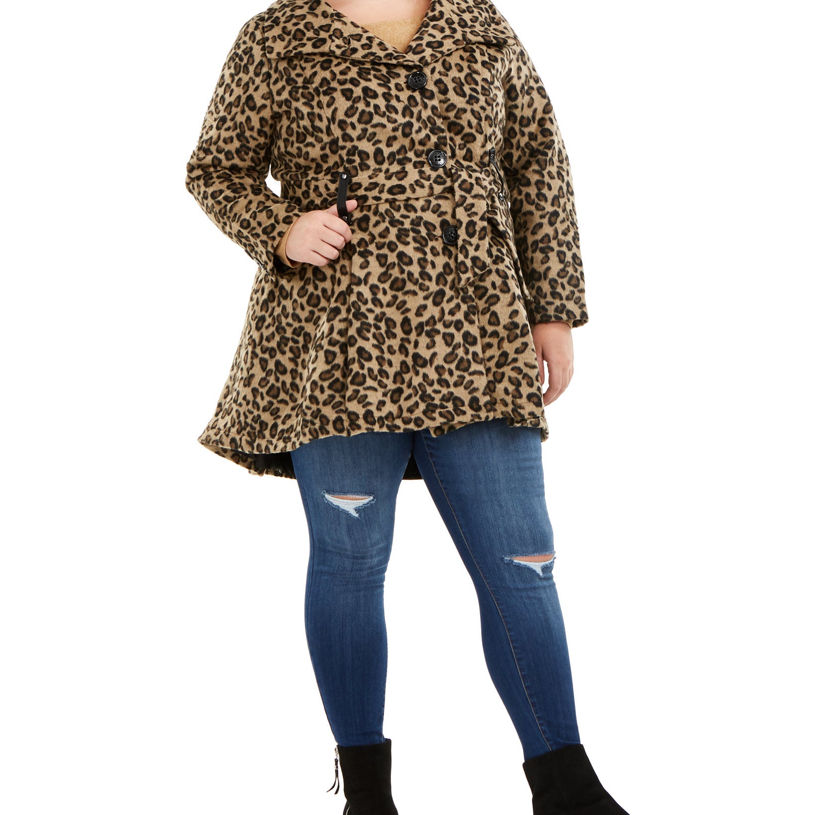 Madden Girl Women Skirted Belted Coat Brown Leopard