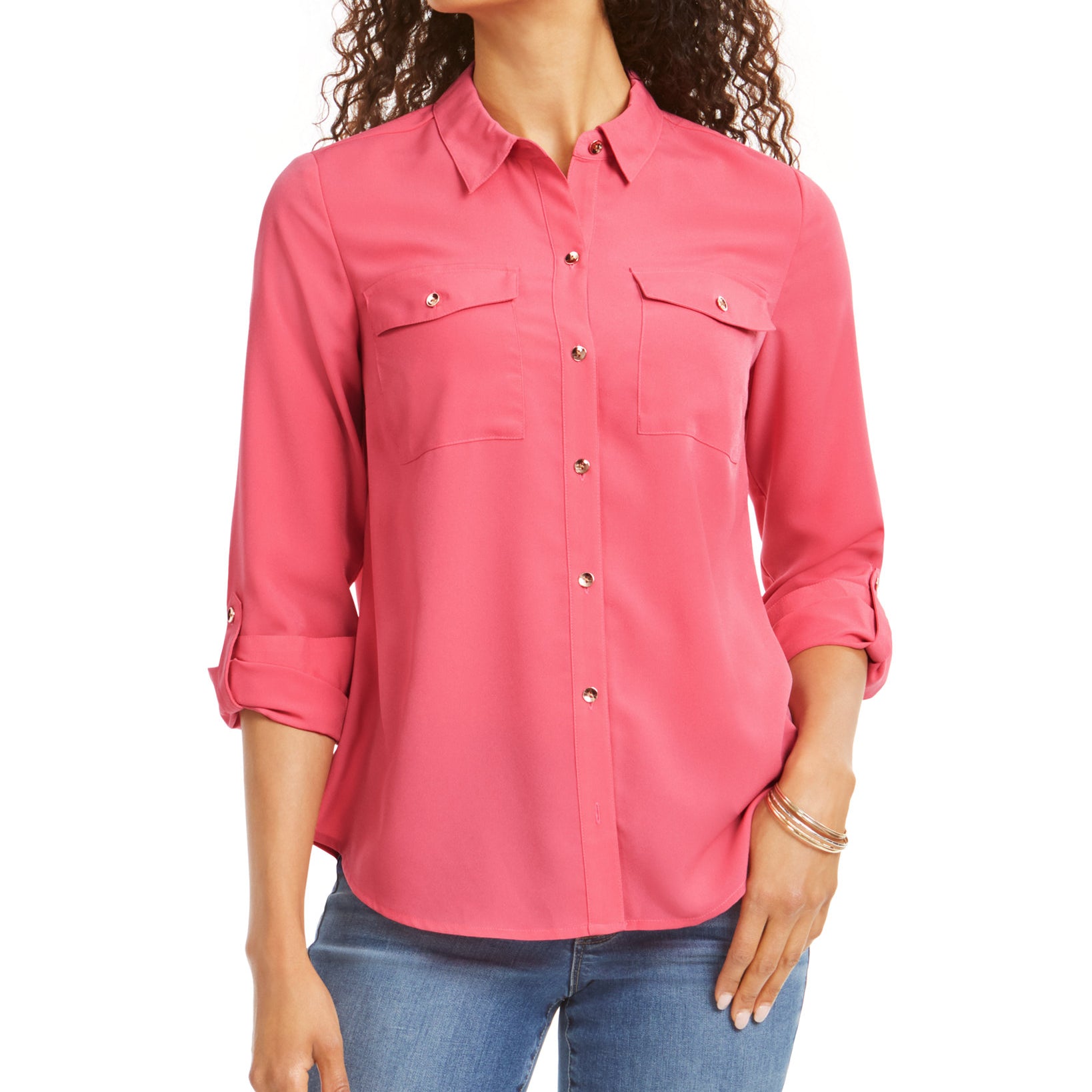 Charter Club Women Two Pocket Shirt Rapture Rose
