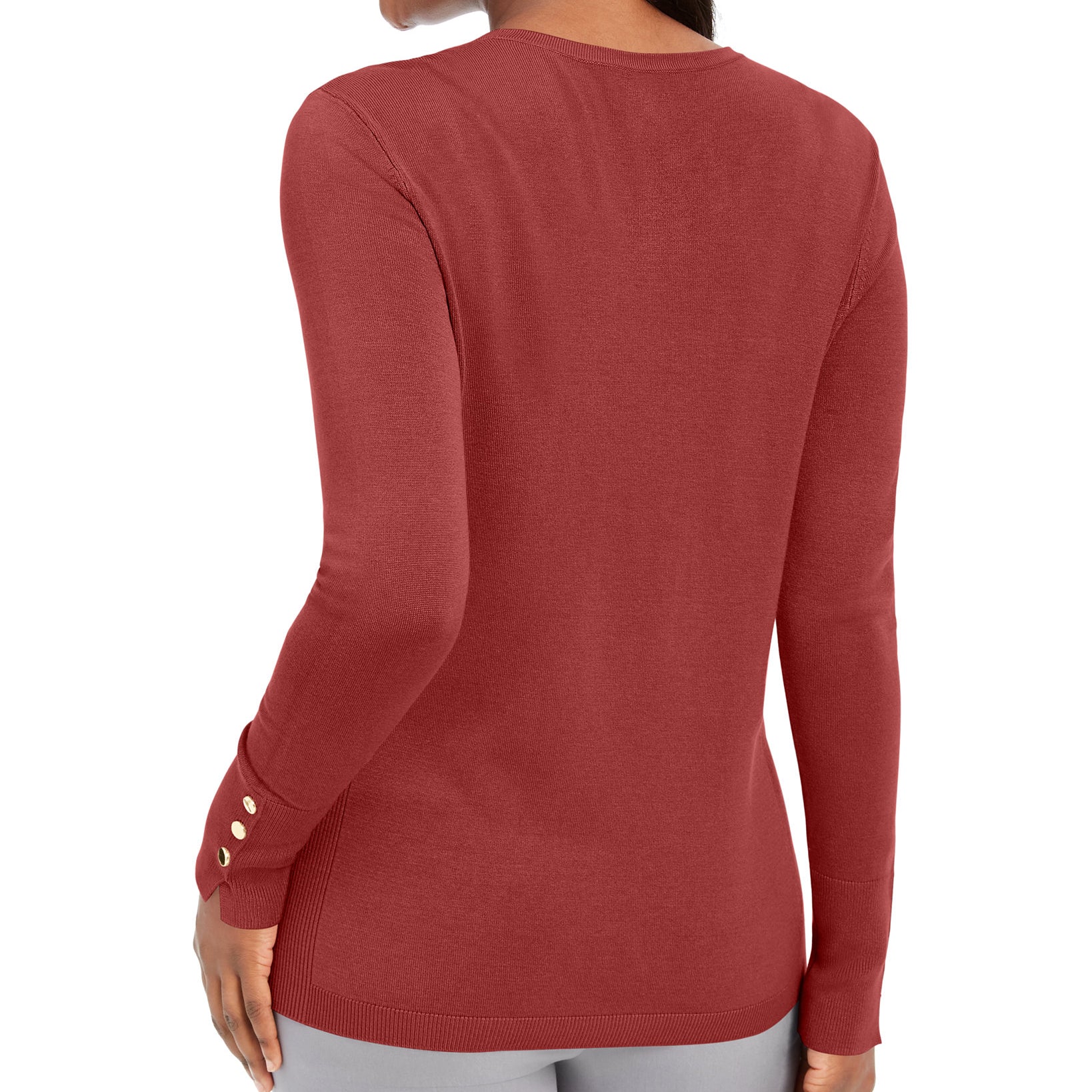 JM Collection Women Button Cuff Crewneck Sweater