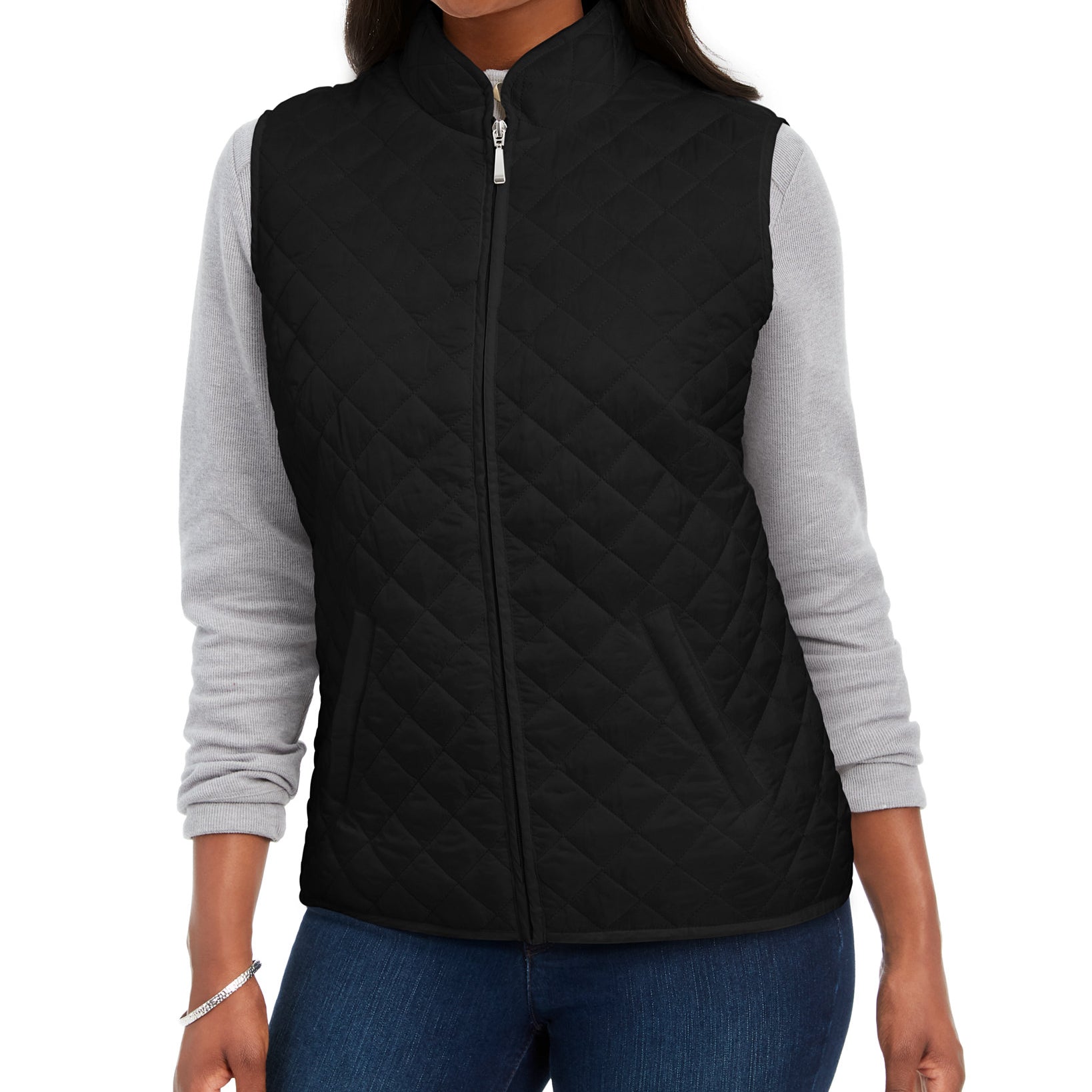 Karen Scott Women Sport Quilted Puffer Vest Deep Black