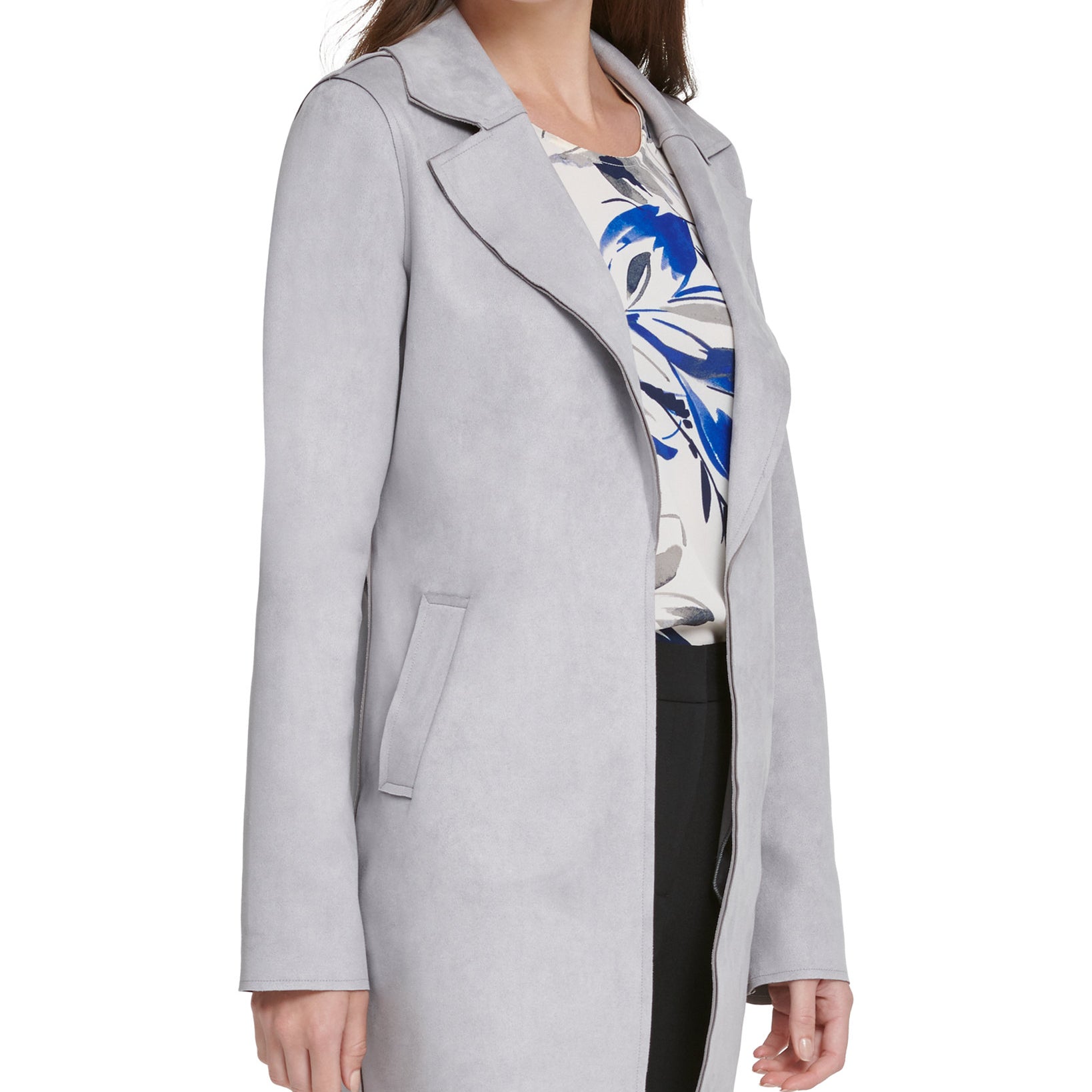 DKNY Women Faux Suede Topper Jacket Grey
