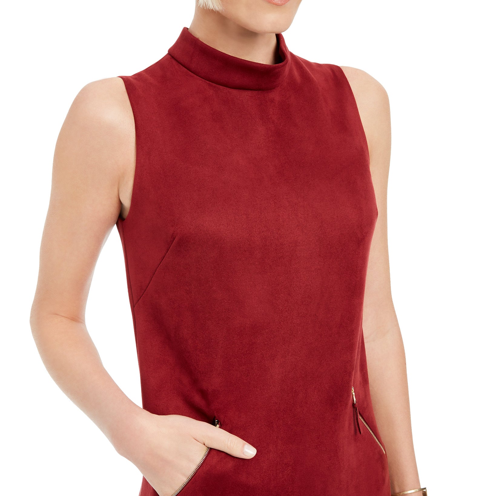 Donna Ricco Women Faux Suede Mock Neck Sheath Dress