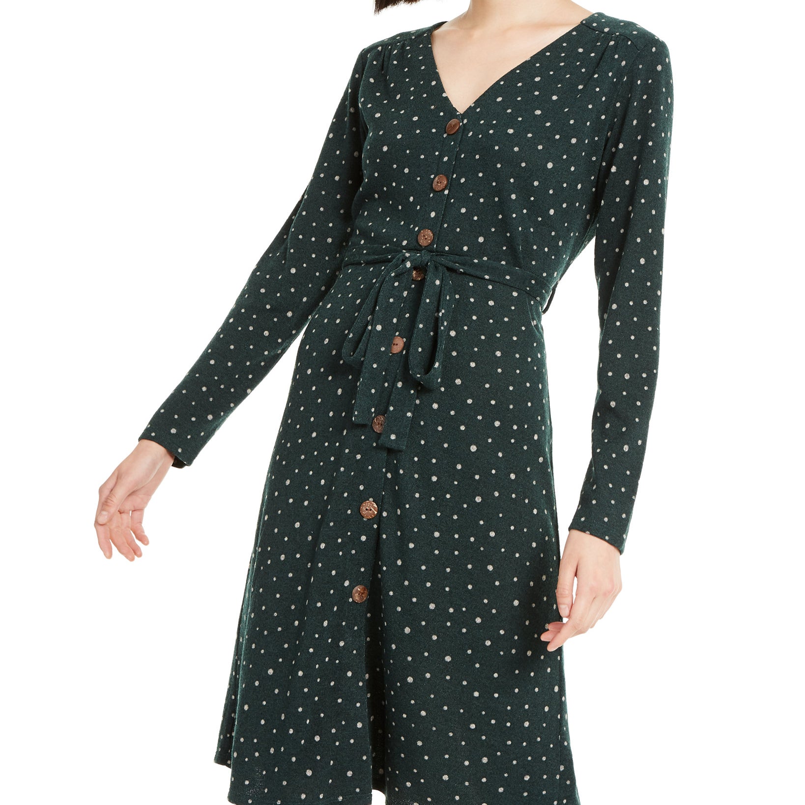 Monteau Women Petite Dot Wrap Dress Hunter Green