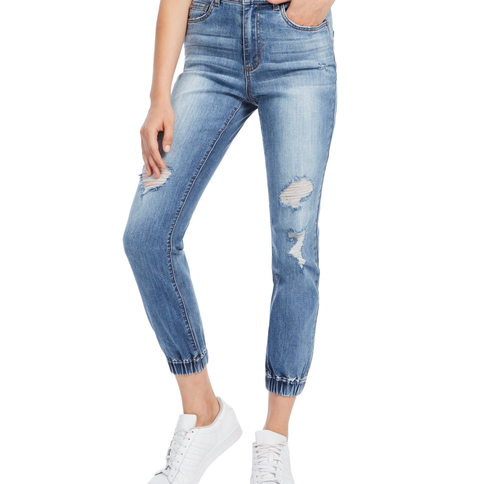 Dollhouse Juniors Ripped Jogger Jeans Medium Wash