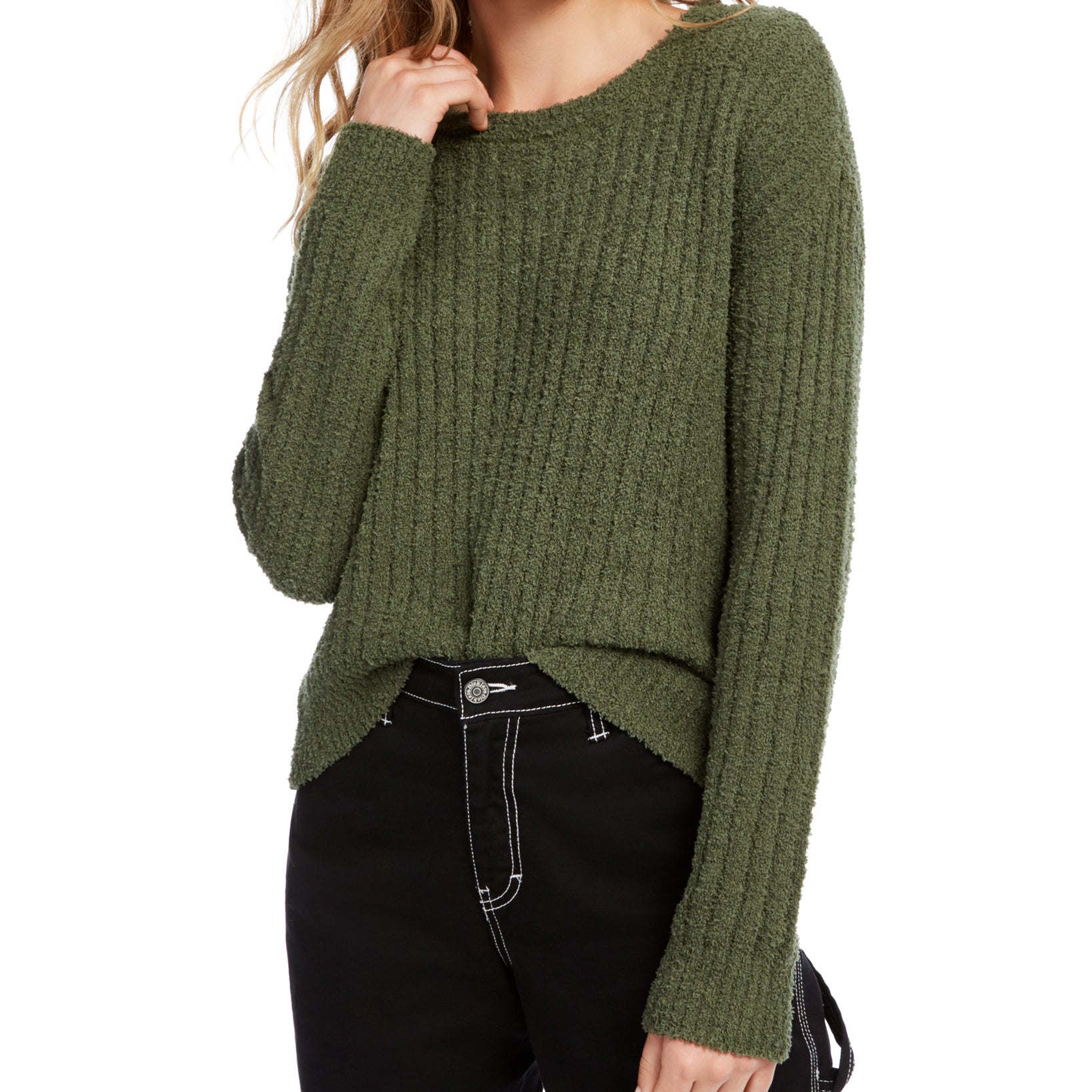 Almost Famous Women Ribbed Cropped Sweater Olive