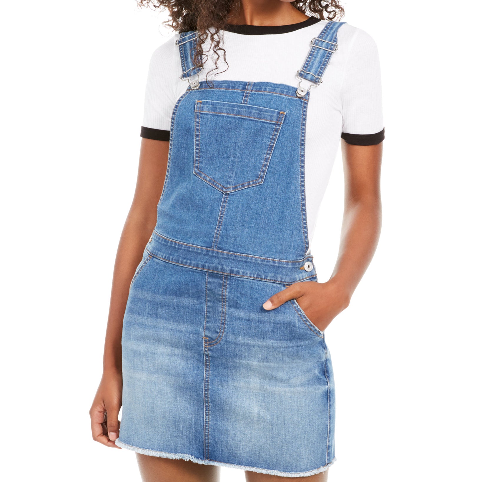 Vanilla Star Frayed Hem Overalls Dress Wyland