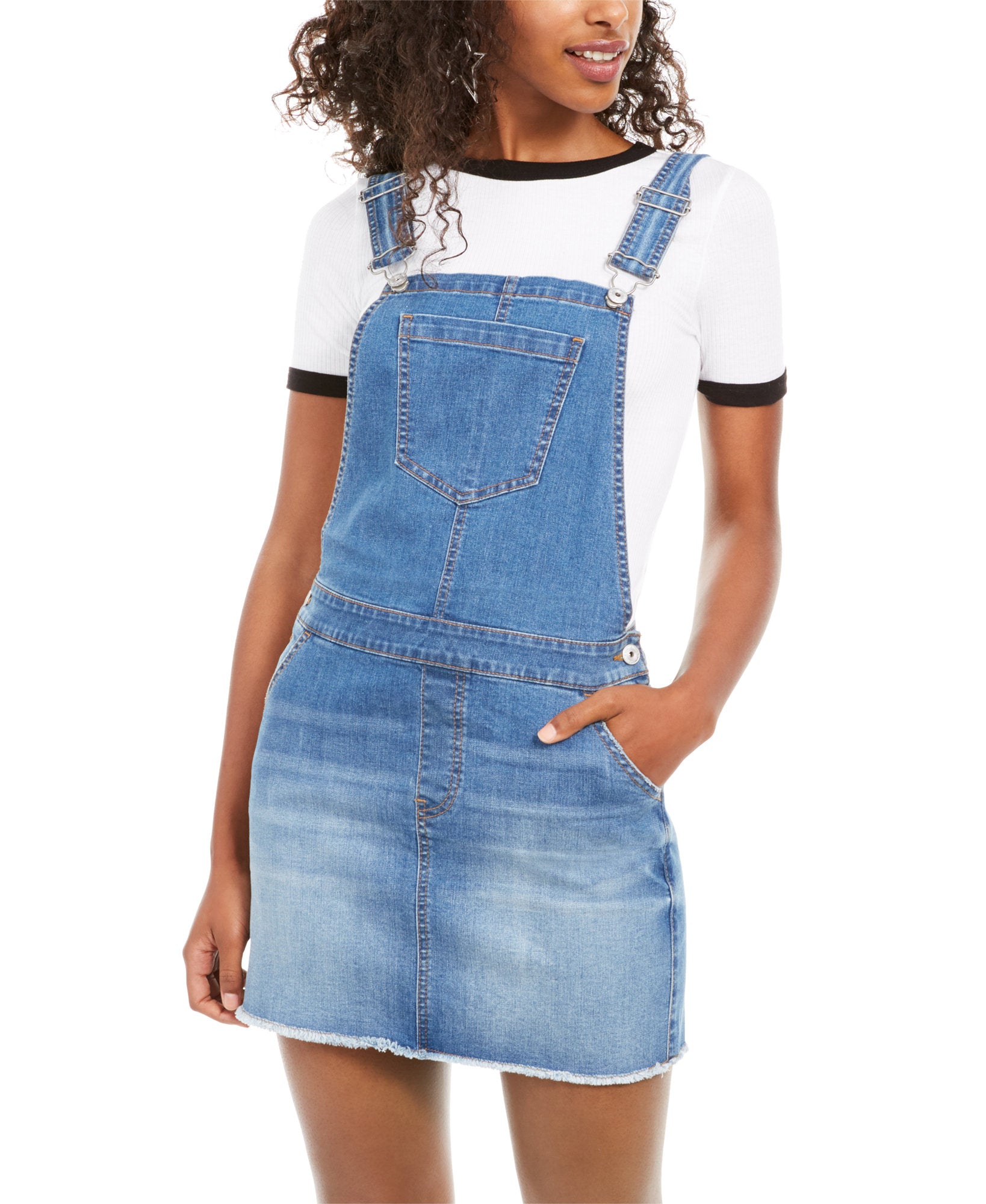 Vanilla Star Frayed Hem Overalls Dress Wyland
