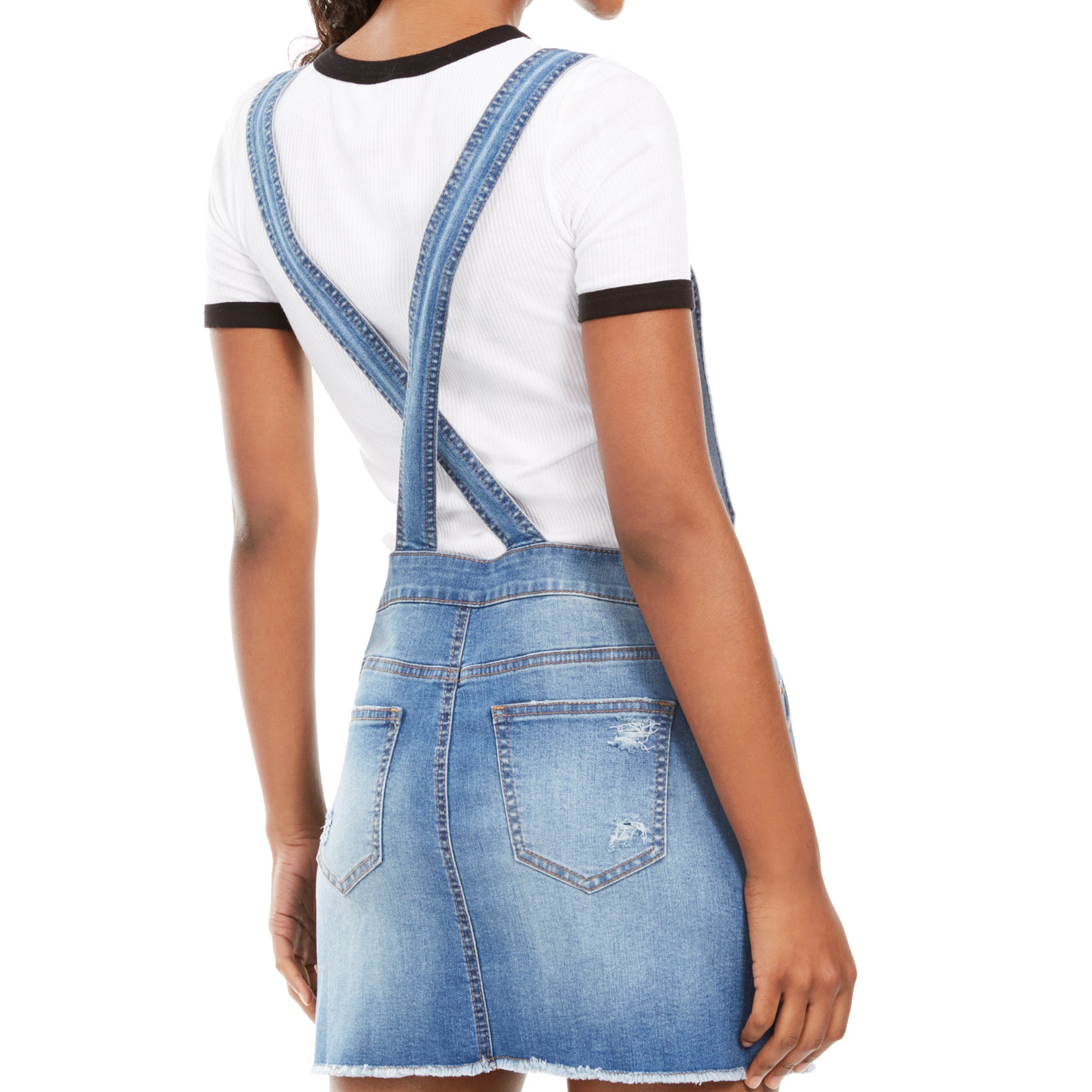 Vanilla Star Frayed Hem Overalls Dress