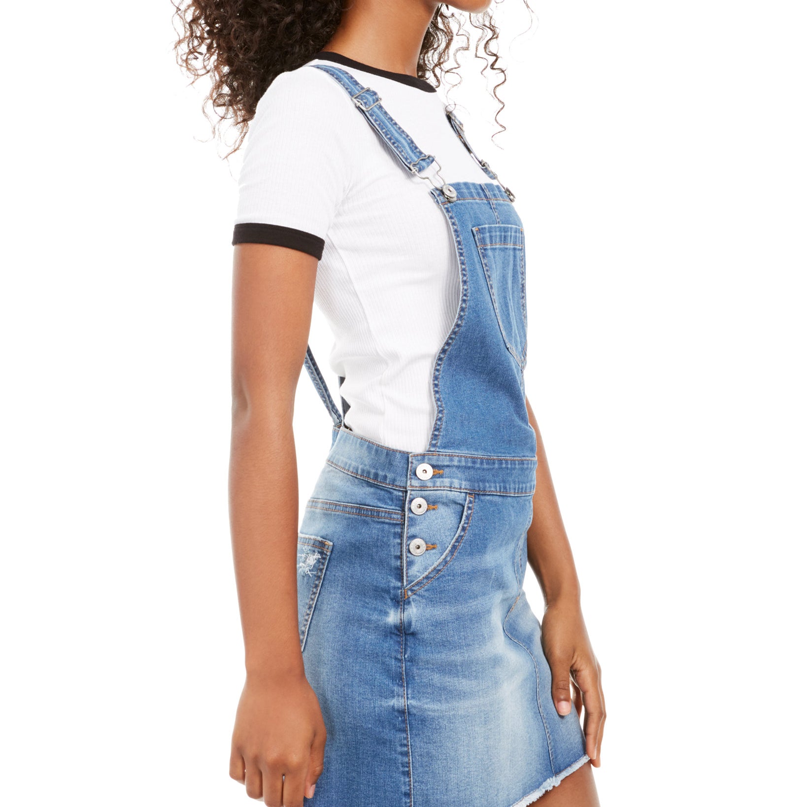 Vanilla Star Frayed Hem Overalls Dress