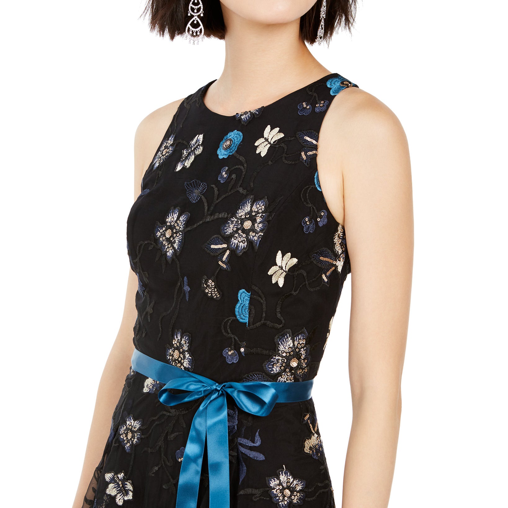 Tahari ASL Women Sequined & Embroidered Floral Midi Dress
