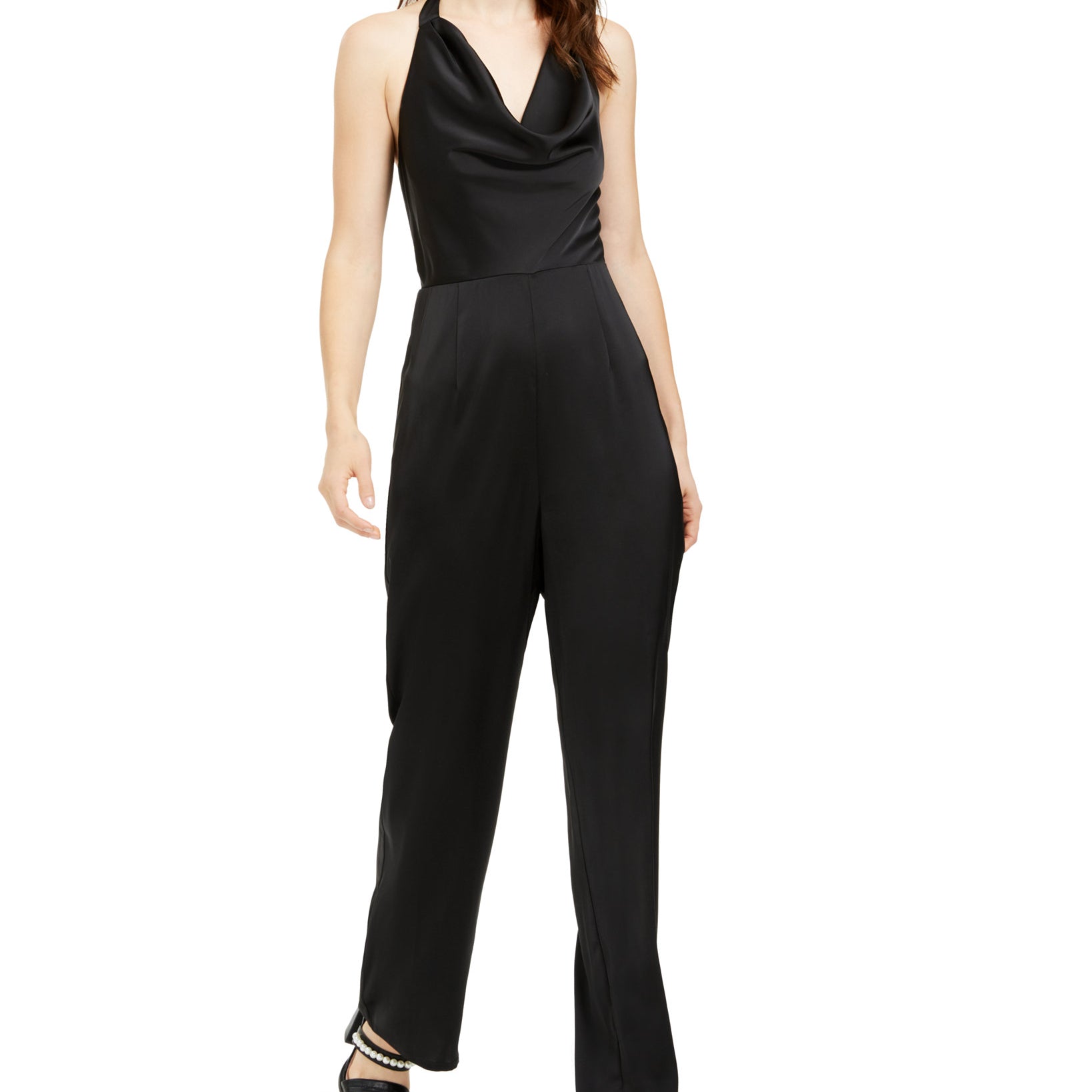 19 Cooper Women Cowlneck Halter Jumpsuit Black