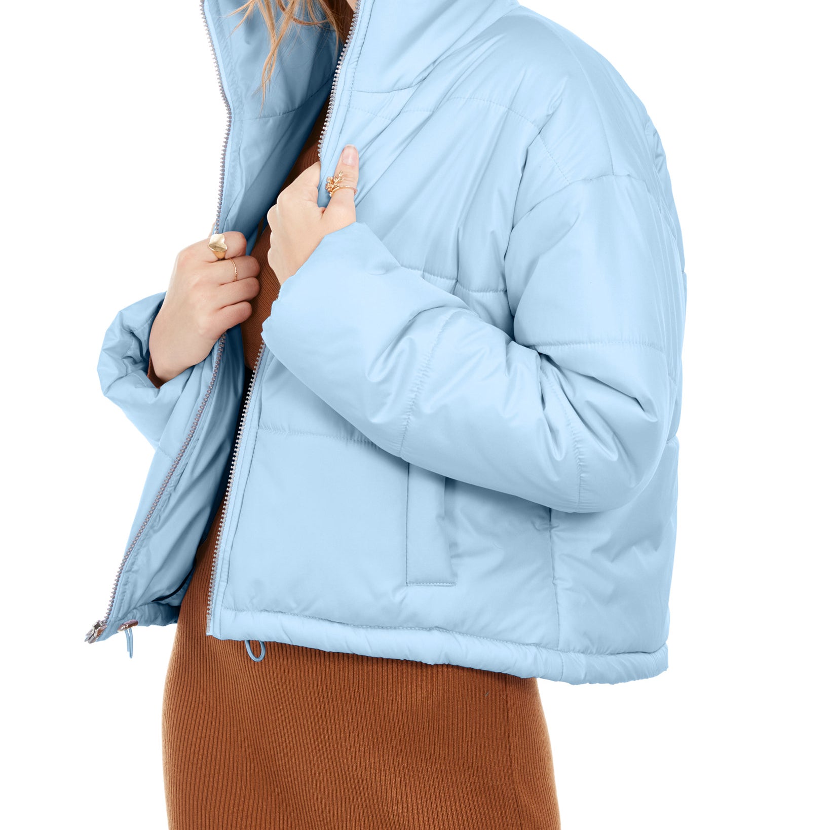 Celebrity Pink Women Cropped Puffer Coat Powder Blue