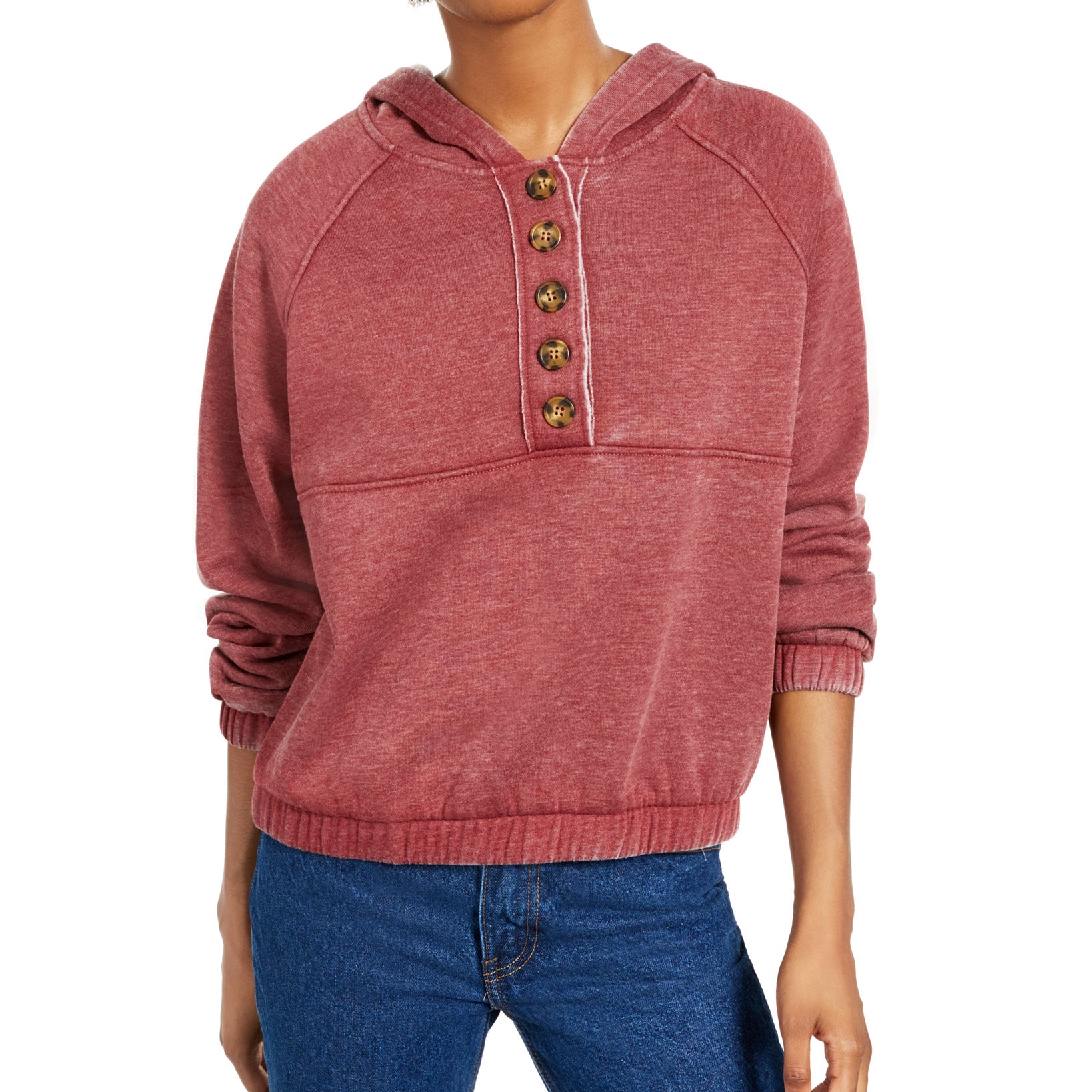 Hippie Rose Women Henley Hoodie Zinfandel