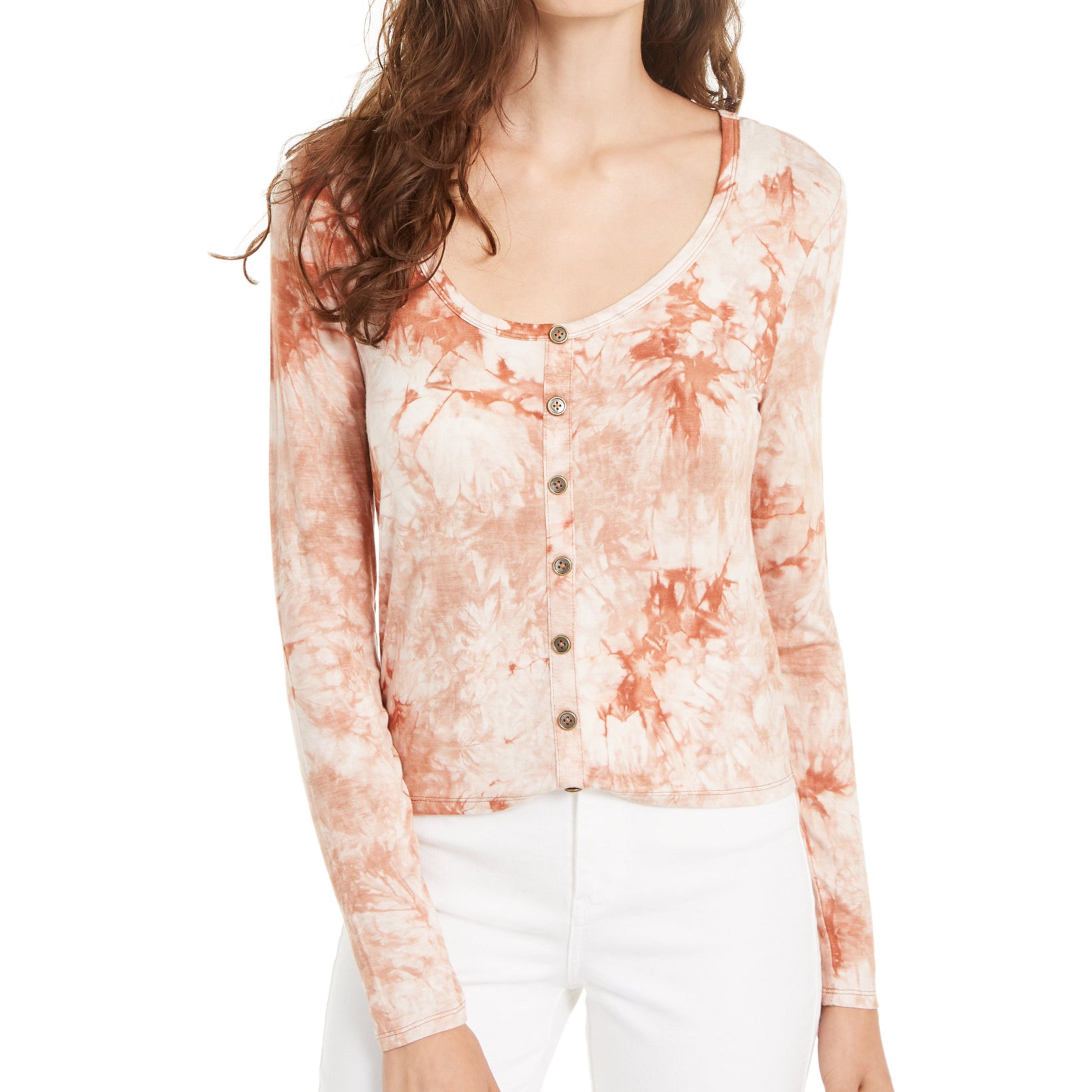 Self Esteem Women Long Sleeve Tie Dye Top Brown